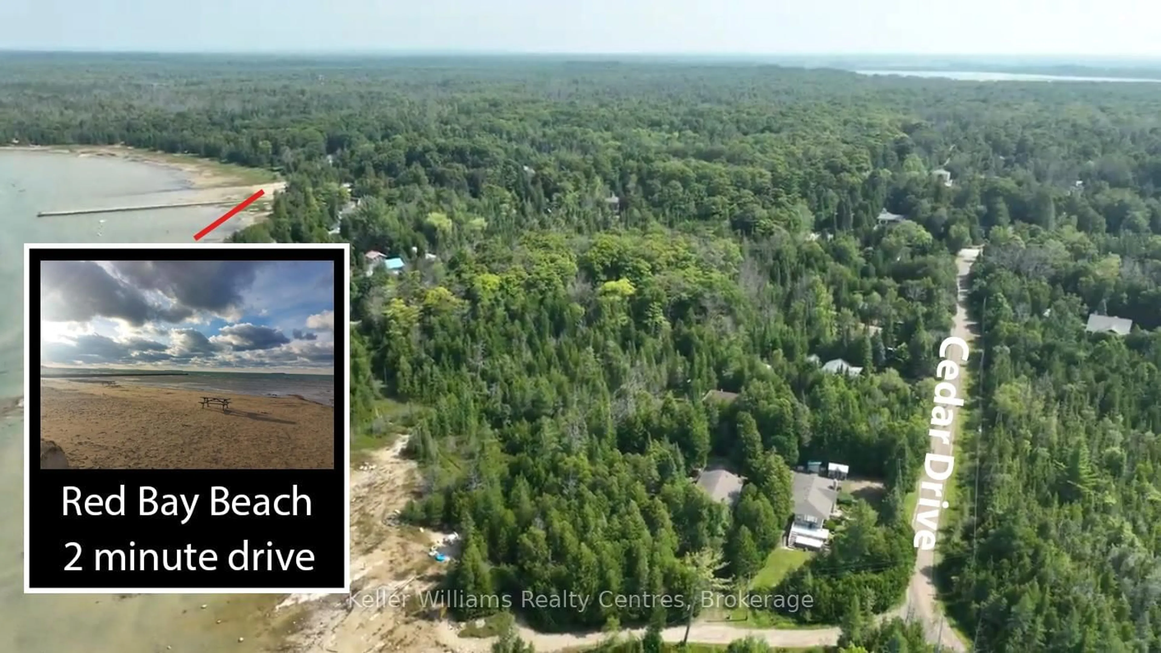 A pic from outside/outdoor area/front of a property/back of a property/a pic from drone, water/lake/river/ocean view for 44 Cedar Dr, South Bruce Peninsula Ontario N0H 2R0