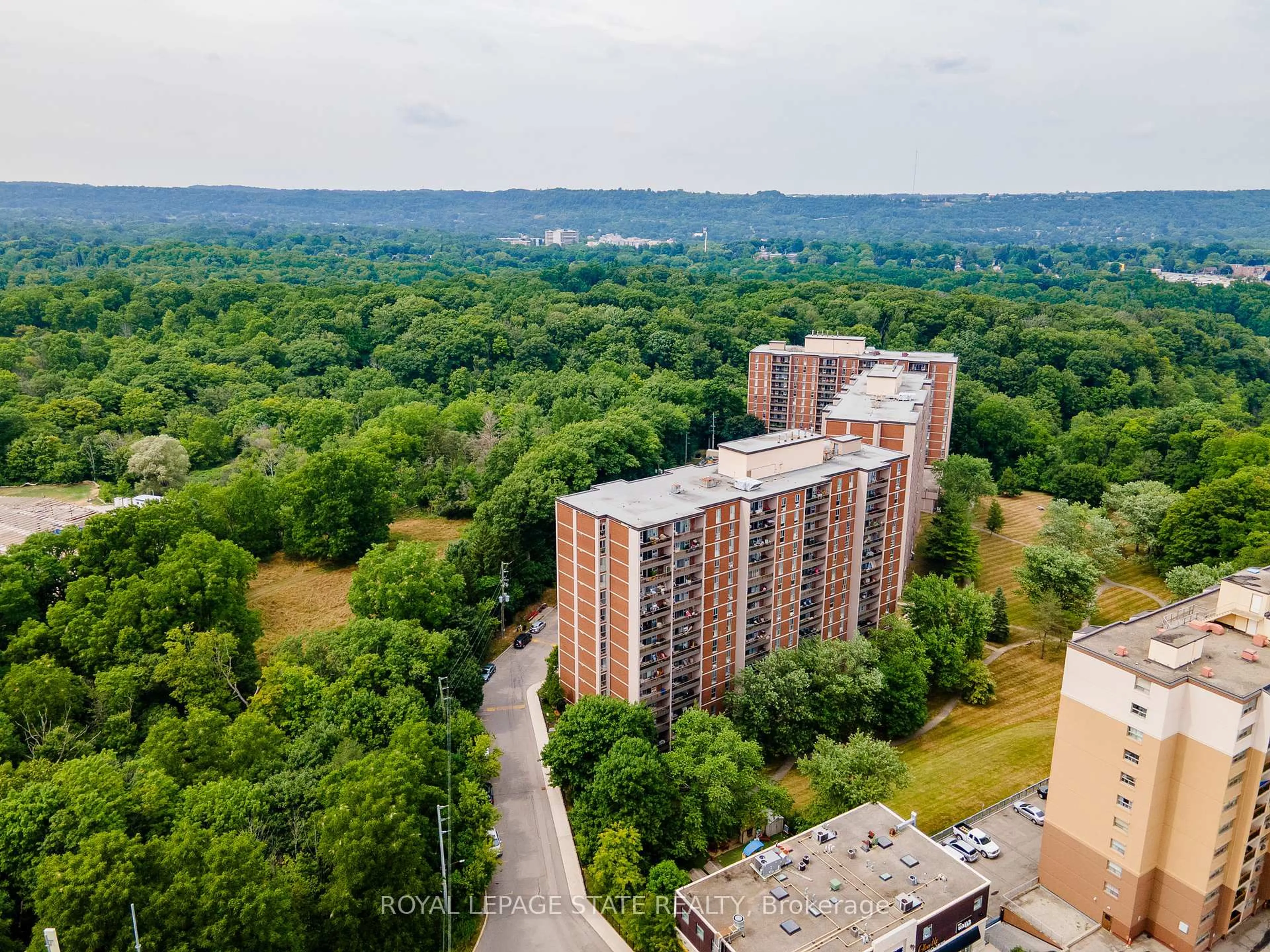 A pic from outside/outdoor area/front of a property/back of a property/a pic from drone, city buildings view from balcony for 1964 Main St #707, Hamilton Ontario L8S 1J5