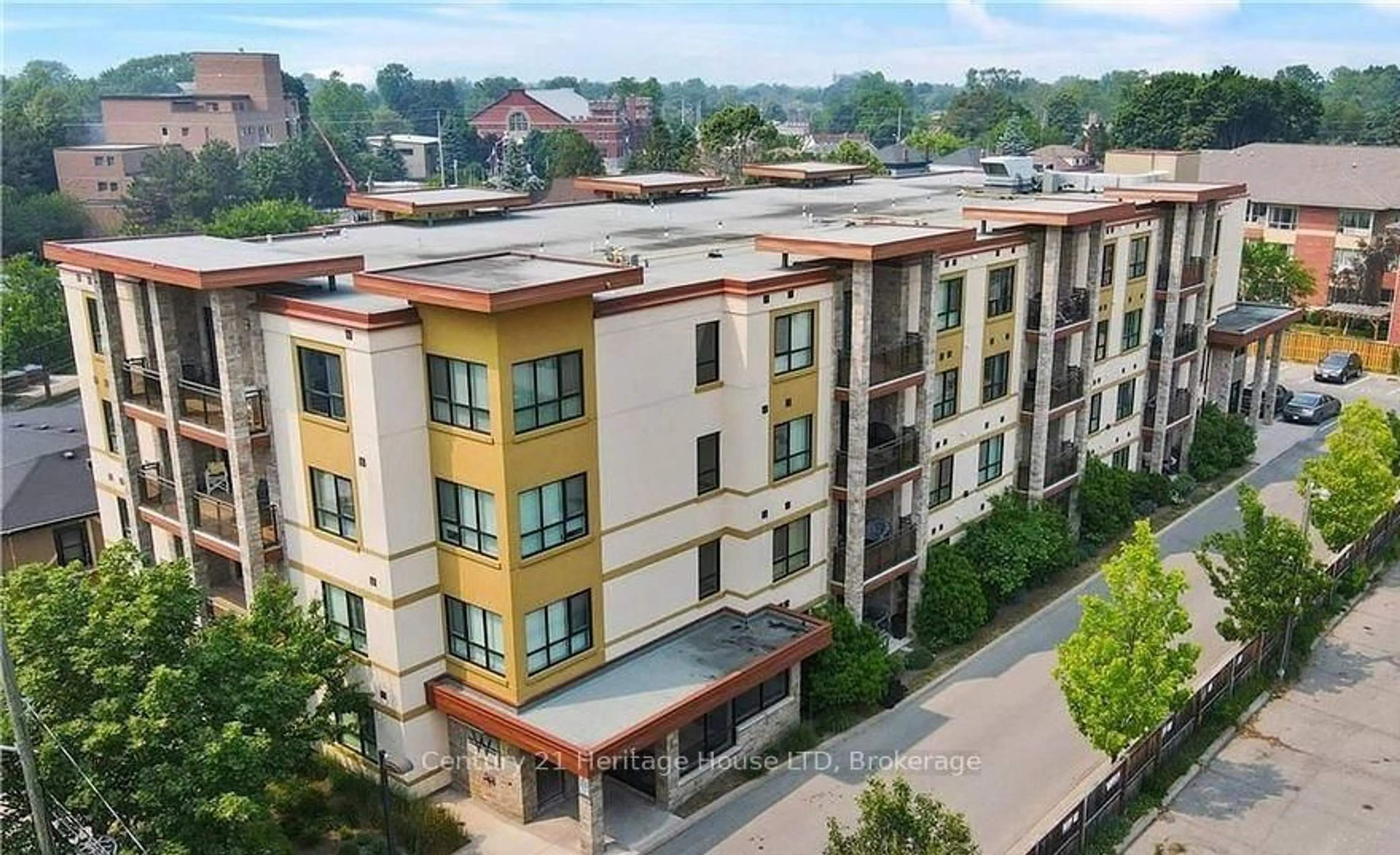 A pic from outside/outdoor area/front of a property/back of a property/a pic from drone, city buildings view from balcony for 26 Wellington St #404, St. Catharines Ontario L2R 5P8