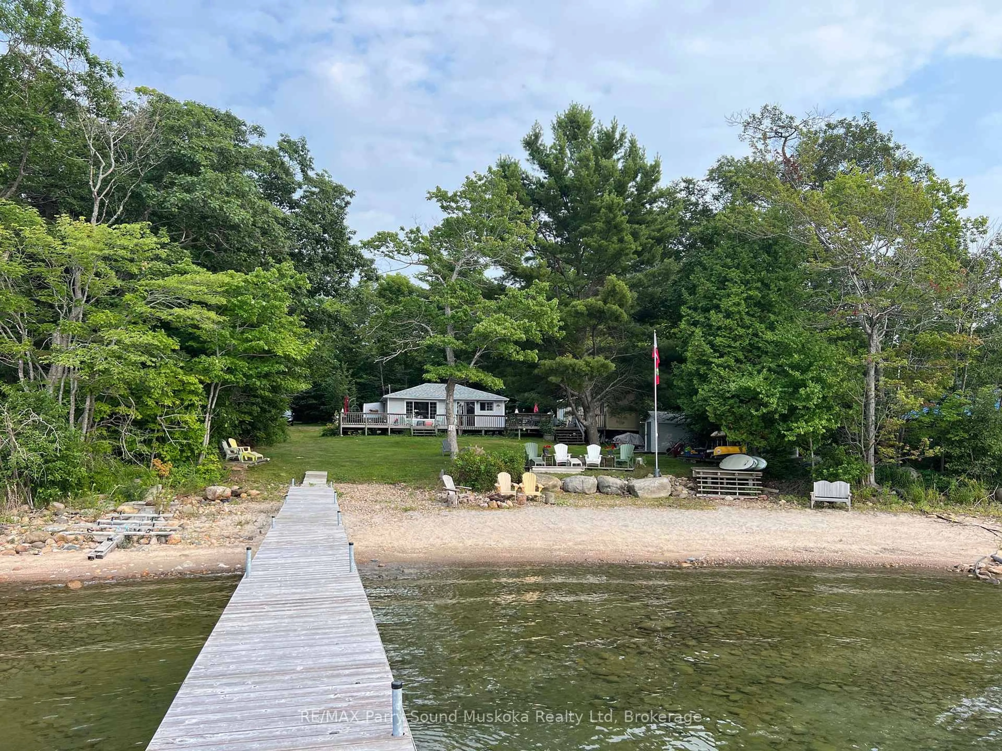 A pic from outside/outdoor area/front of a property/back of a property/a pic from drone, water/lake/river/ocean view for 426 Oak Point Rd #(Lot 14), Parry Sound Ontario P2A 2X4