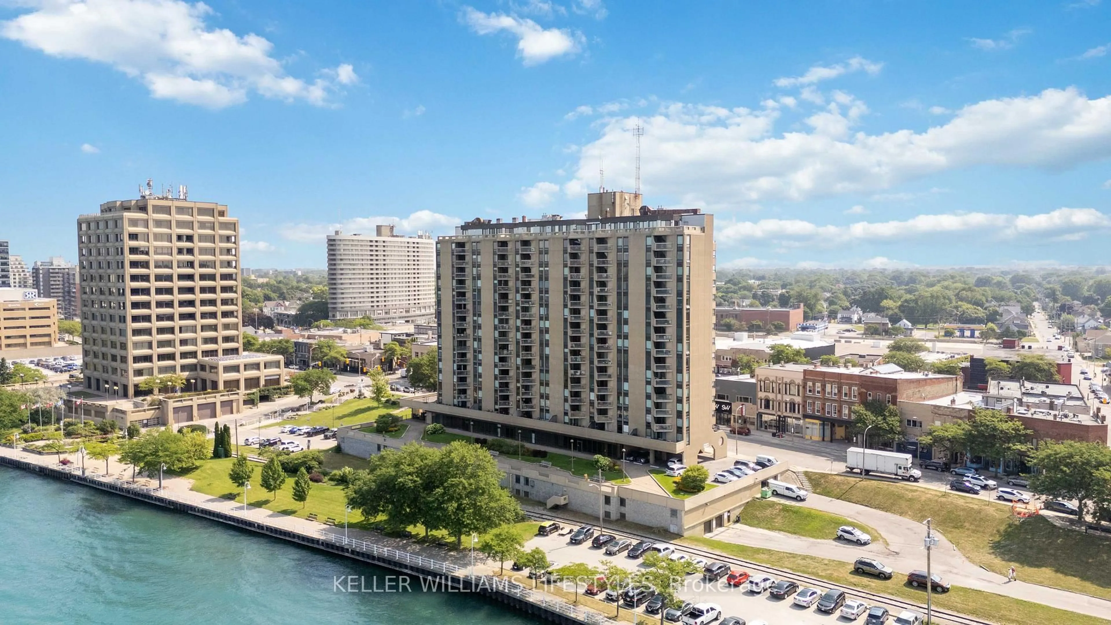 A pic from outside/outdoor area/front of a property/back of a property/a pic from drone, water/lake/river/ocean view for 155 FRONT St #603, Sarnia Ontario N7T 7V5