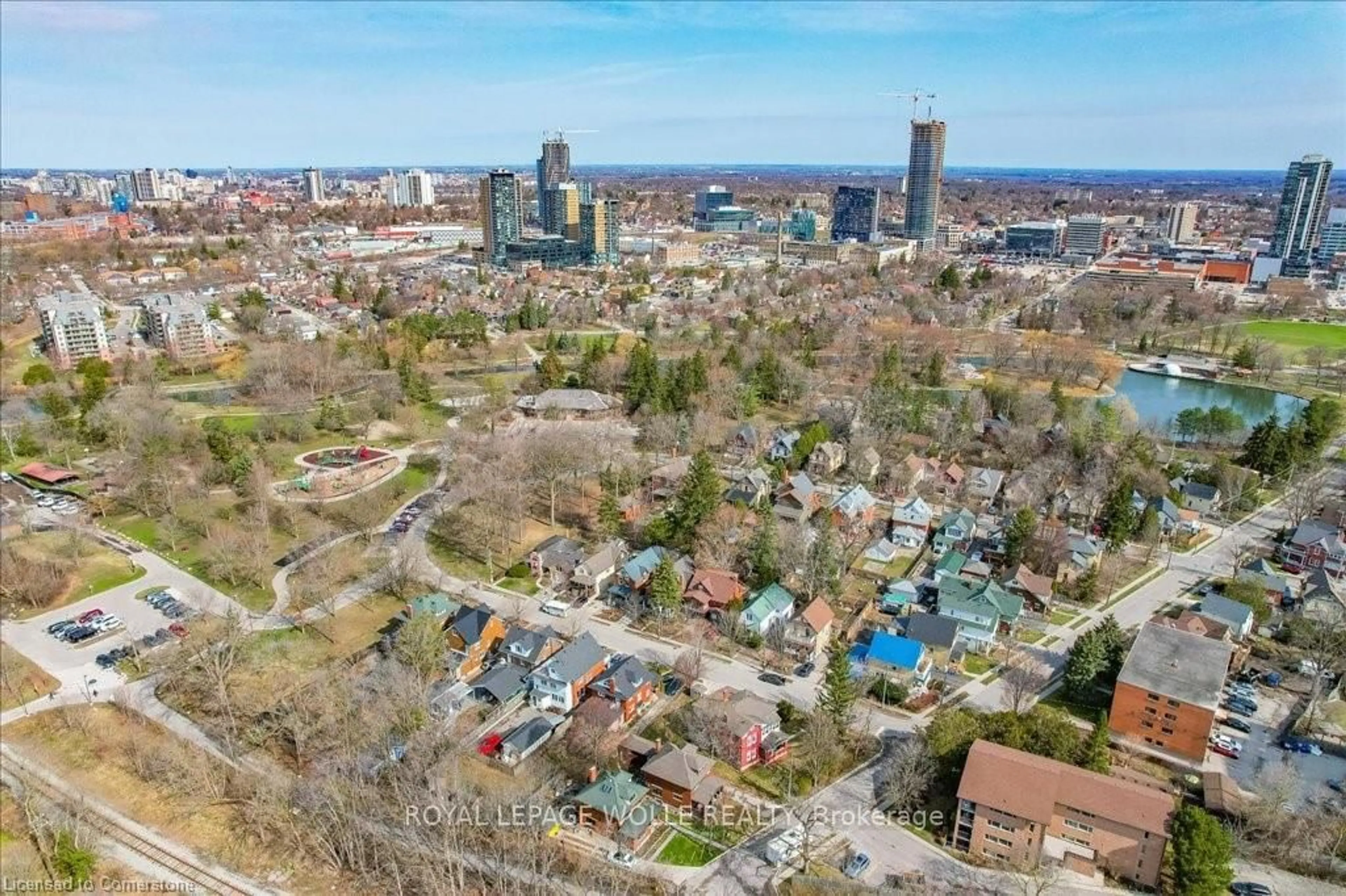 A pic from outside/outdoor area/front of a property/back of a property/a pic from drone, city buildings view from balcony for 180 David St, Kitchener Ontario N2G 1Y5