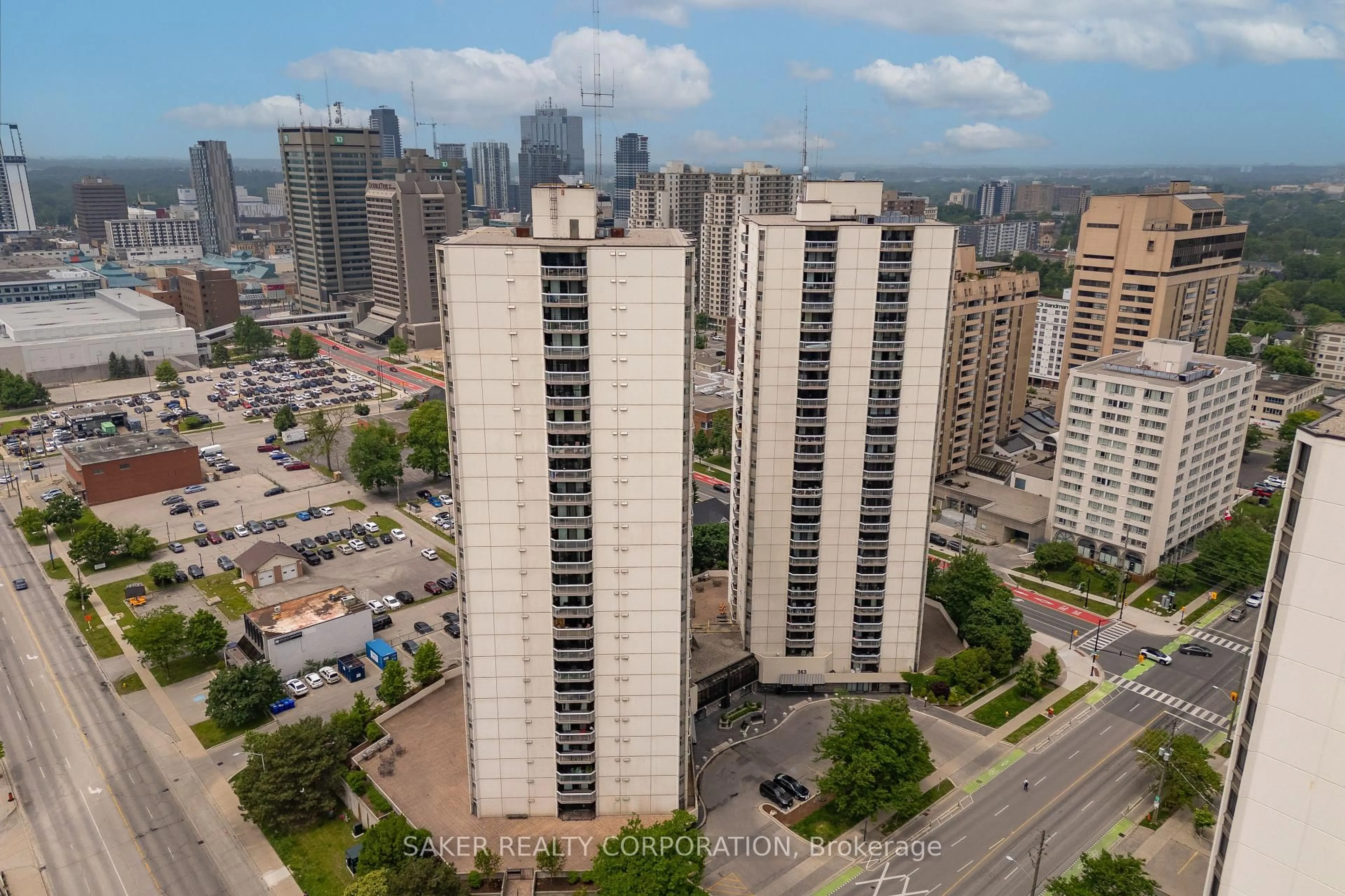 A pic from outside/outdoor area/front of a property/back of a property/a pic from drone, city buildings view from balcony for 323 Colborne St #1101, London East Ontario N6B 3N8