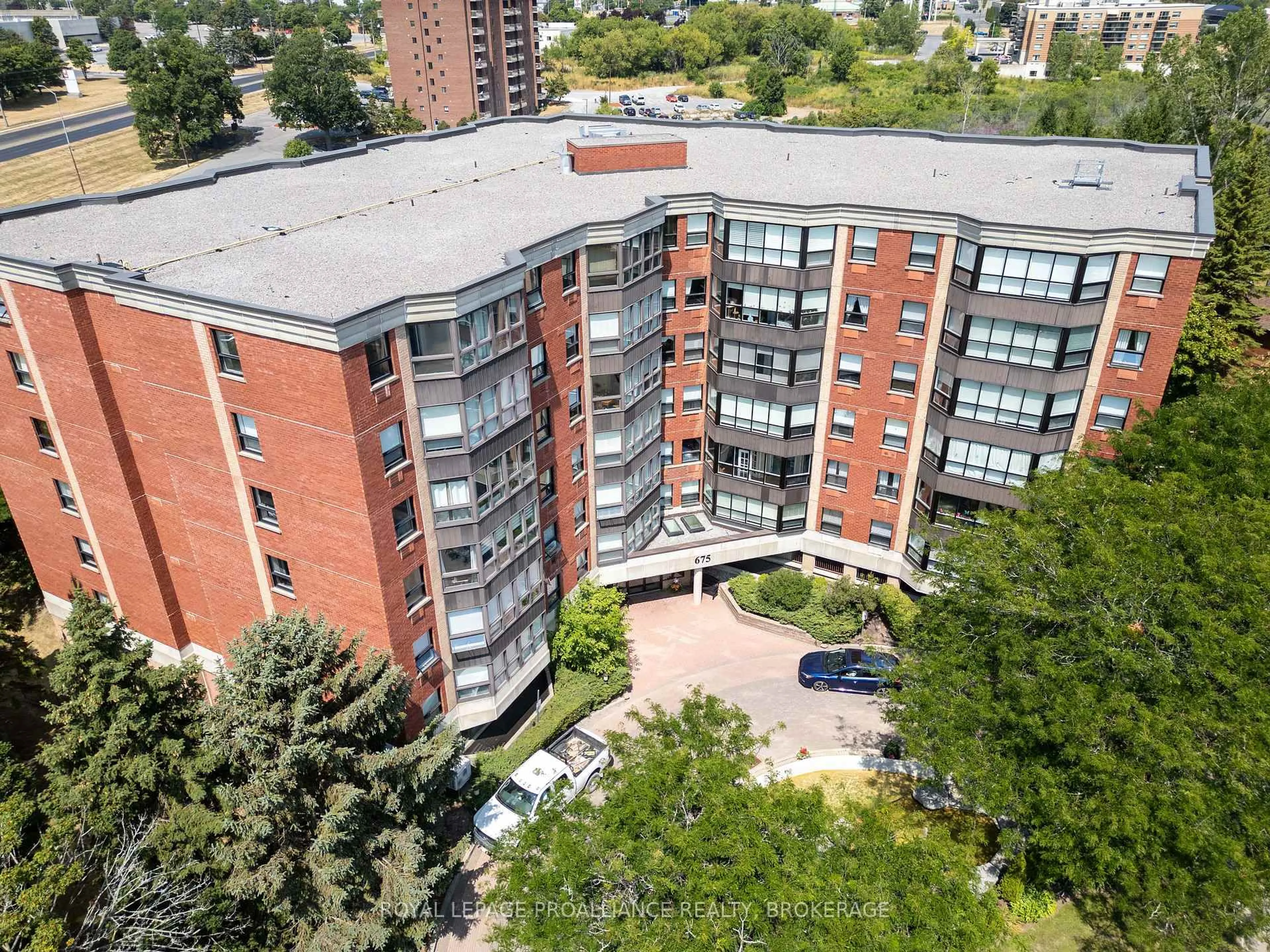 A pic from outside/outdoor area/front of a property/back of a property/a pic from drone, city buildings view from balcony for 675 Davis Dr #609, Kingston Ontario K7M 8L5