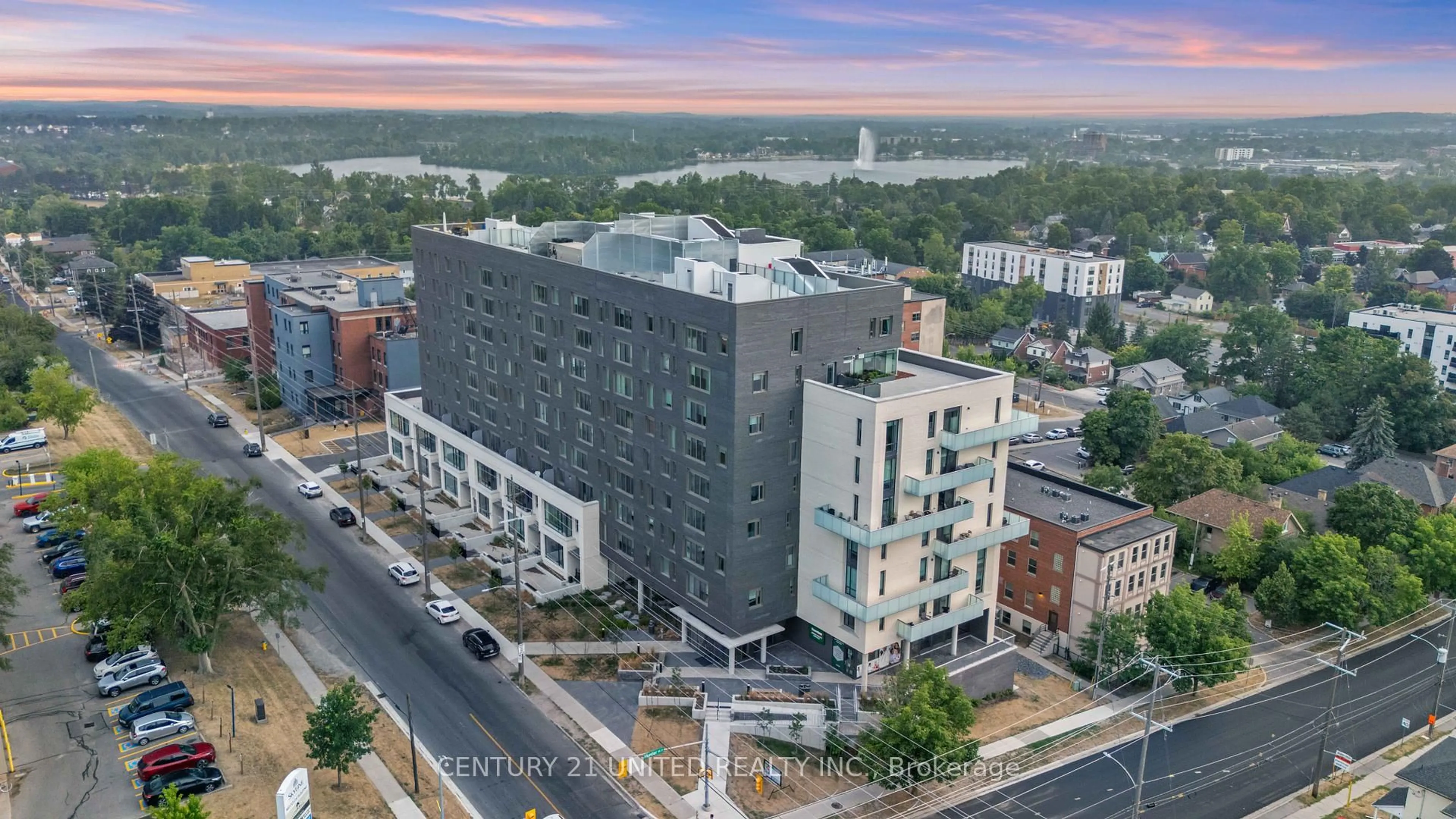 A pic from outside/outdoor area/front of a property/back of a property/a pic from drone, city buildings view from balcony for 195 Hunter St #712, Peterborough East Ontario K9H 1G9