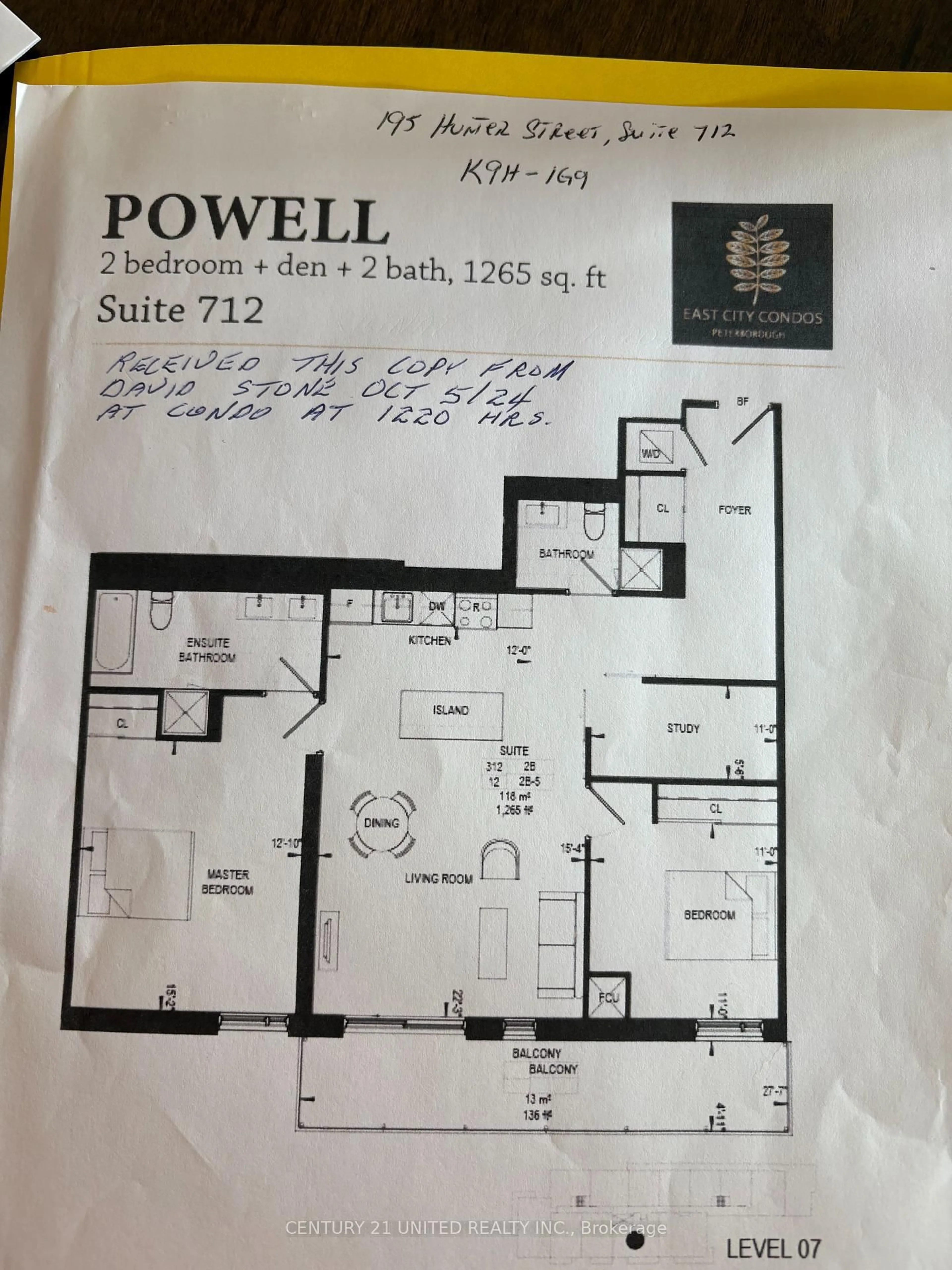 Floor plan for 195 Hunter St #712, Peterborough East Ontario K9H 1G9