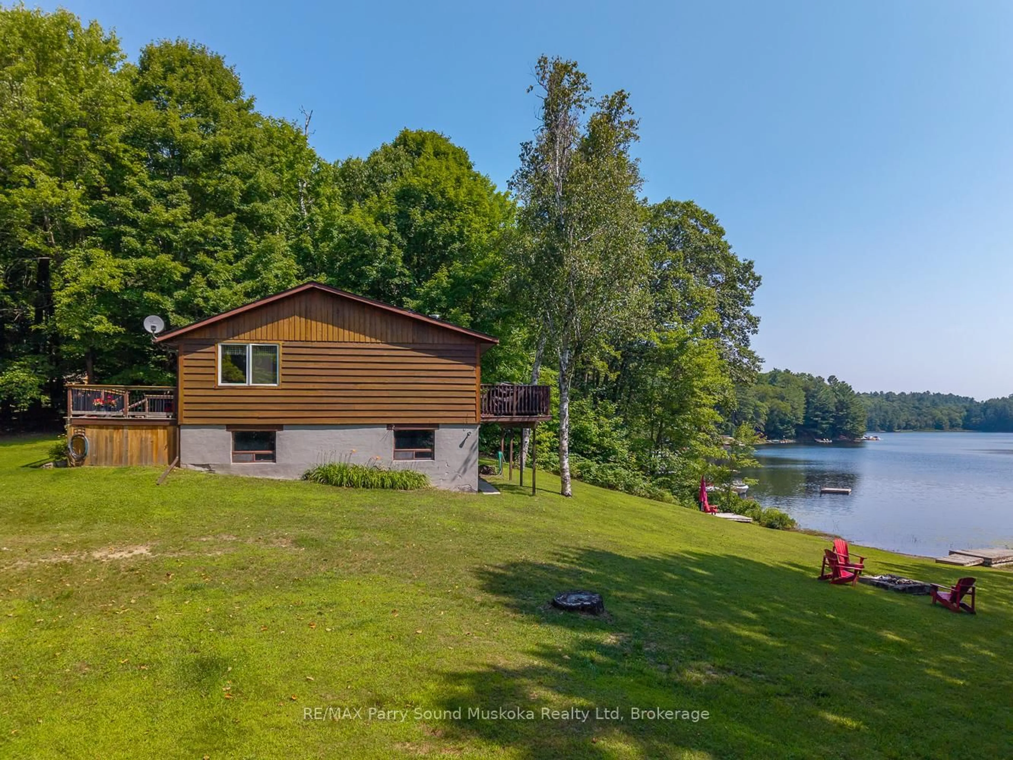 A pic from outside/outdoor area/front of a property/back of a property/a pic from drone, water/lake/river/ocean view for 367 Marshall Rd, Seguin Ontario P2A 2W8