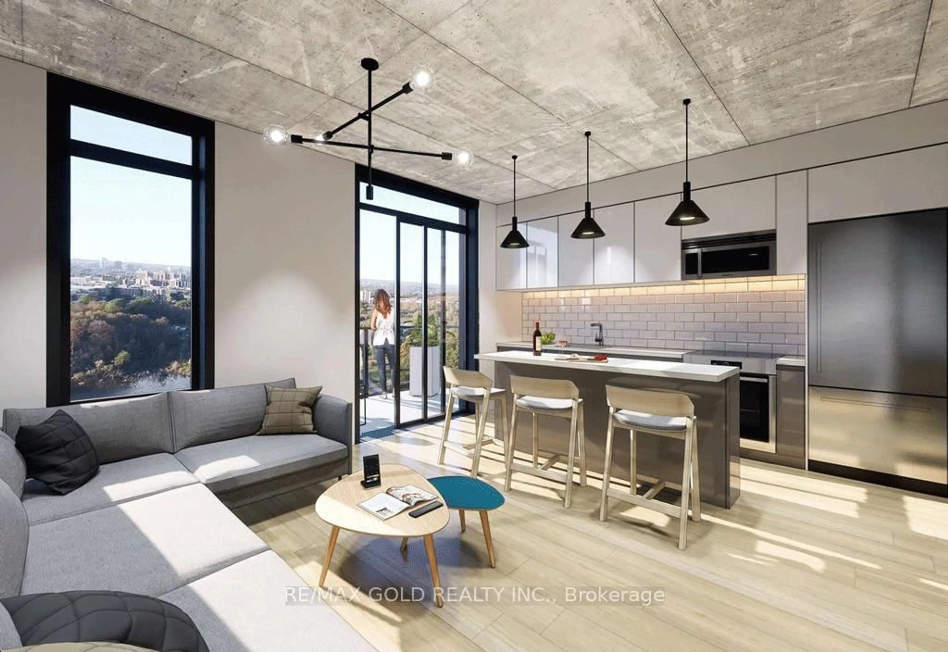 Open concept kitchen, cement floor for 33 Erie Ave #513, Brantford Ontario N3S 2E7