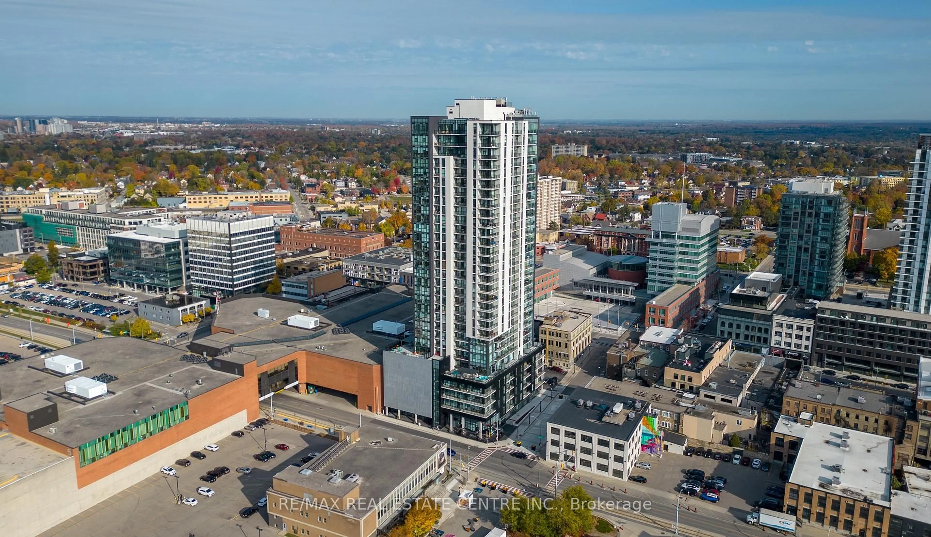 A pic from outside/outdoor area/front of a property/back of a property/a pic from drone, city buildings view from balcony for 60 Frederick St #1809, Kitchener Ontario N2H 2L7