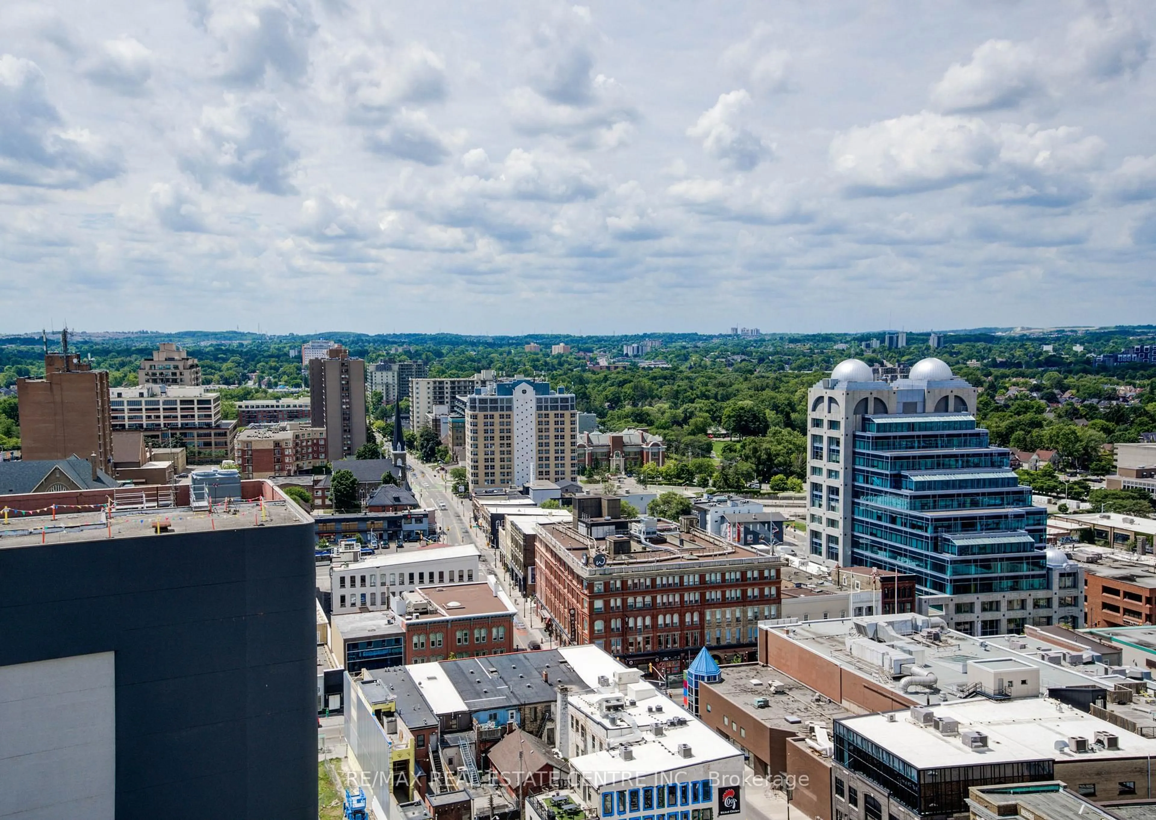A pic from outside/outdoor area/front of a property/back of a property/a pic from drone, city buildings view from balcony for 60 Frederick St #1809, Kitchener Ontario N2H 2L7