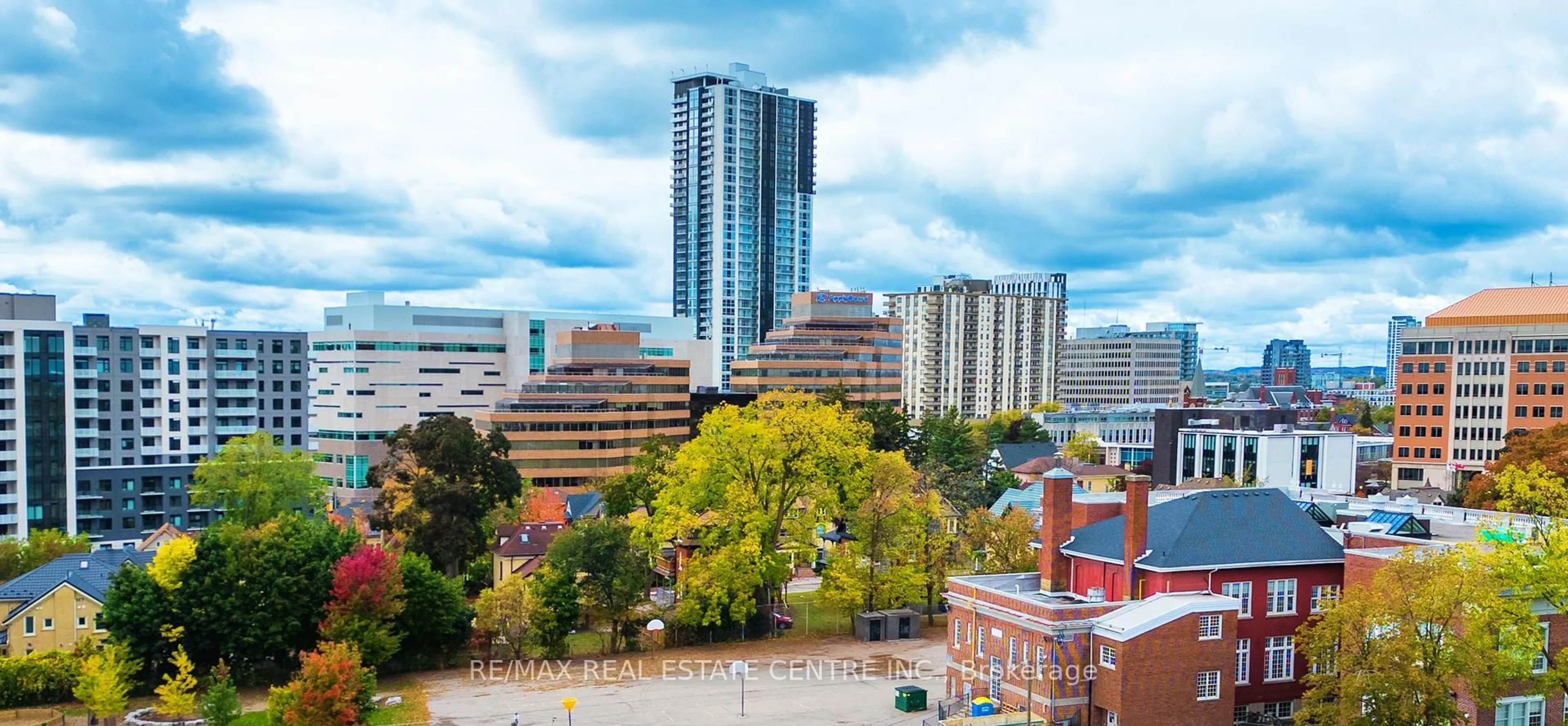 A pic from outside/outdoor area/front of a property/back of a property/a pic from drone, city buildings view from balcony for 60 Frederick St #1809, Kitchener Ontario N2H 2L7