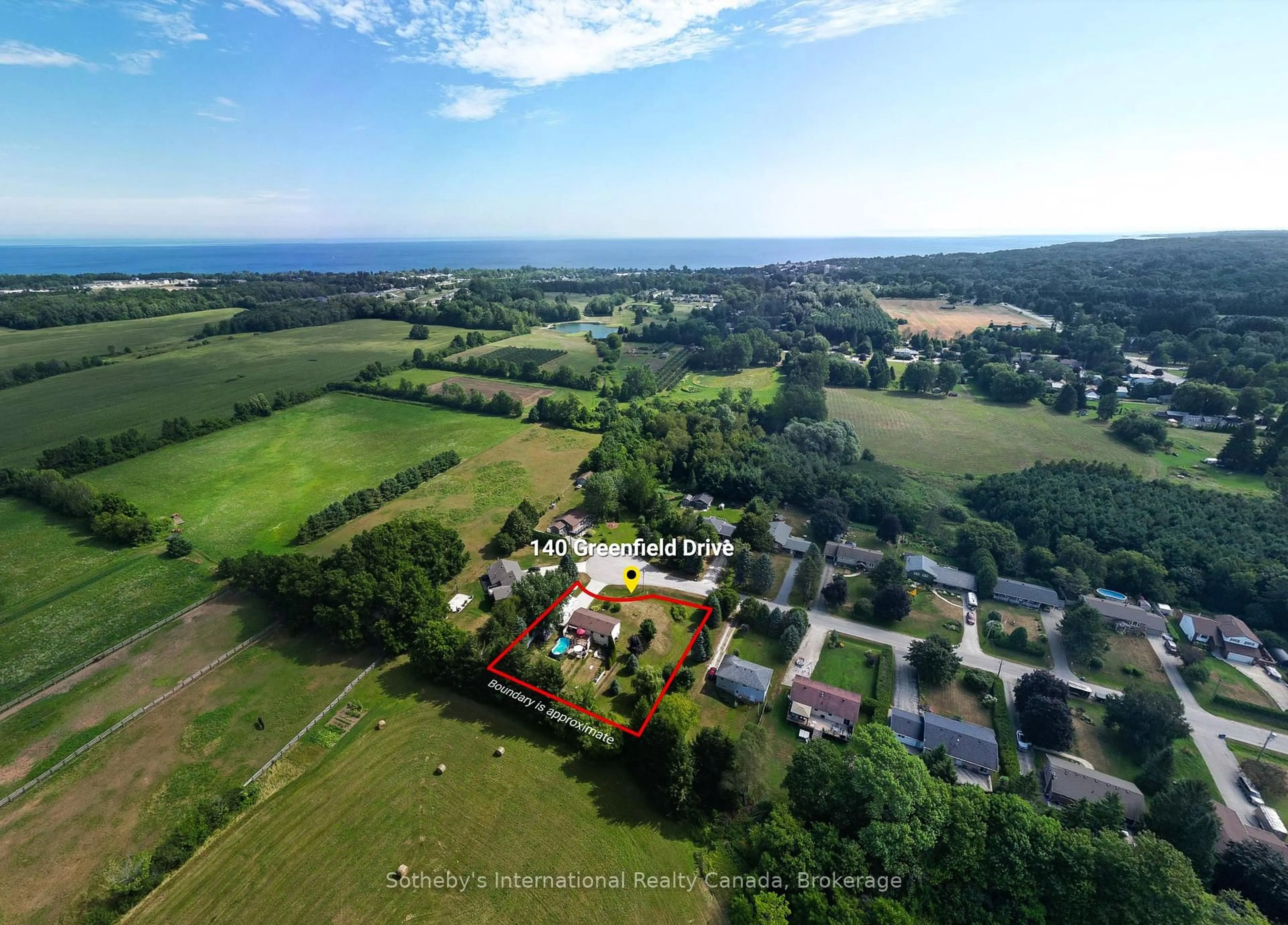 A pic from outside/outdoor area/front of a property/back of a property/a pic from drone, water/lake/river/ocean view for 140 Greenfield Dr, Meaford Ontario N4L 1W6