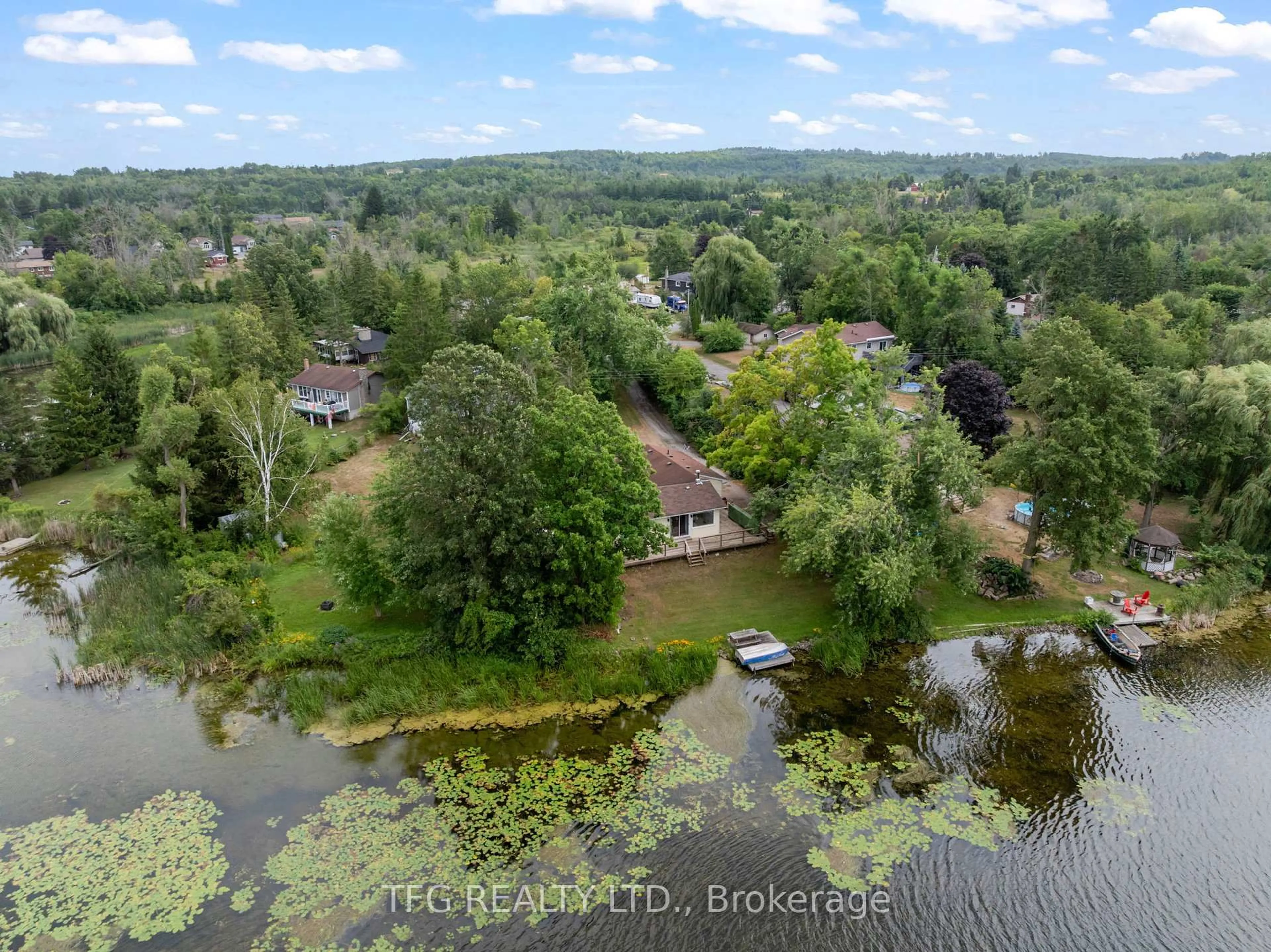 A pic from outside/outdoor area/front of a property/back of a property/a pic from drone, water/lake/river/ocean view for 53 Carlton Cres, Kawartha Lakes Ontario K0L 2W0