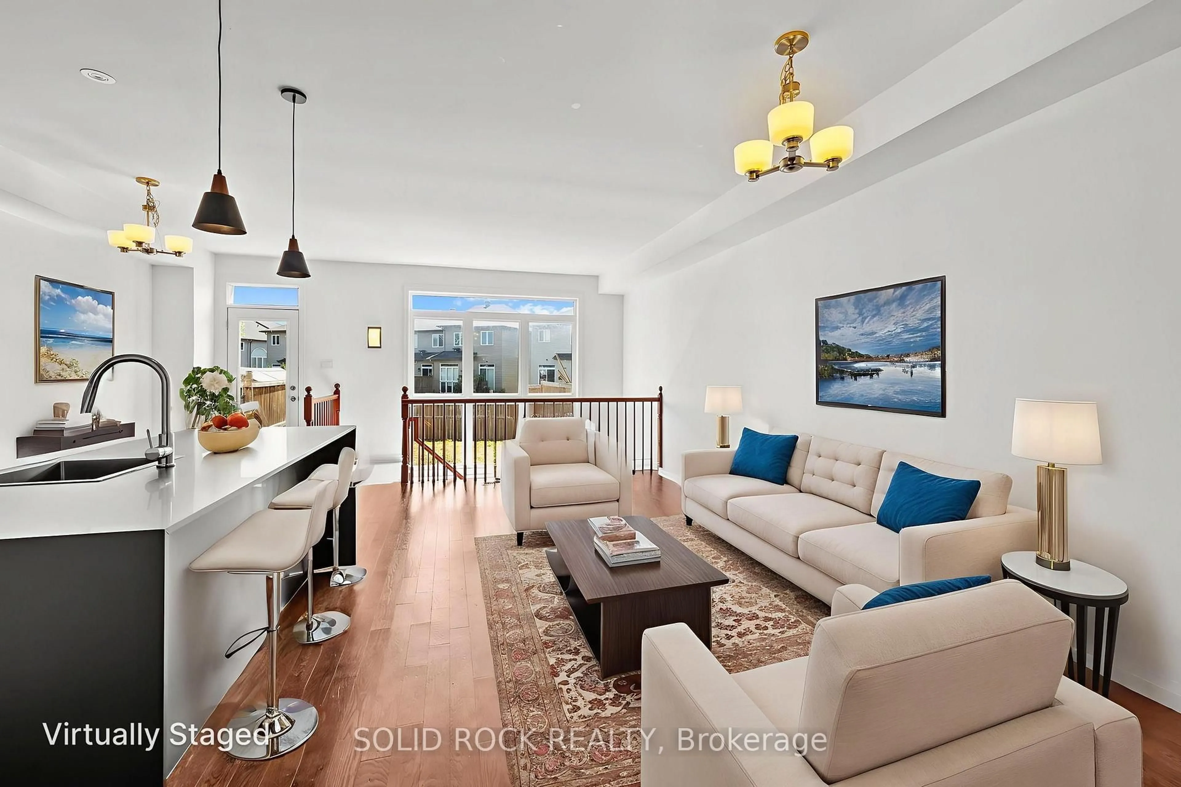 Living room with furniture, wood/laminate floor for 153 Hawkshaw Cres, Ottawa Ontario K2J 5P8