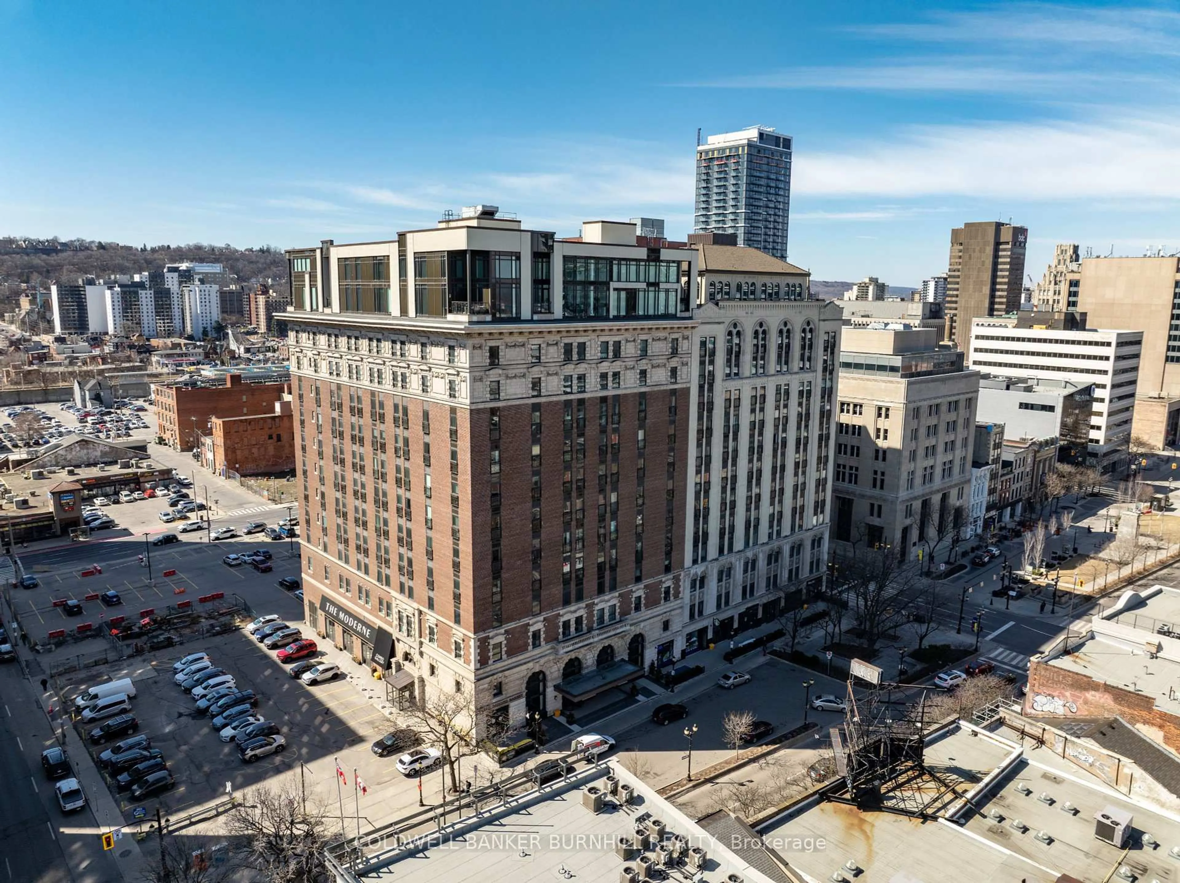 A pic from outside/outdoor area/front of a property/back of a property/a pic from drone, city buildings view from balcony for 118 King St #307, Hamilton Ontario L8N 0A9