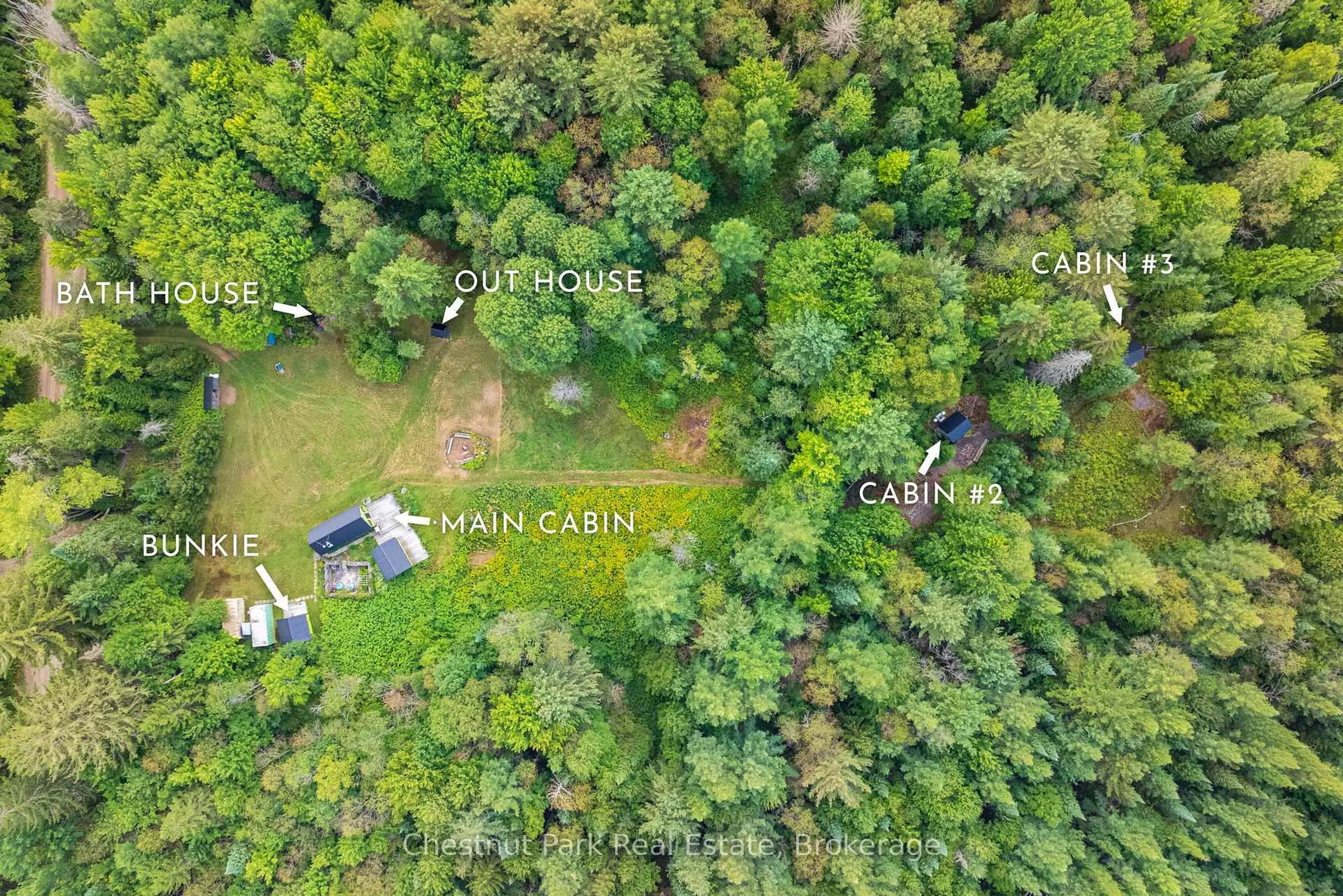 A pic from outside/outdoor area/front of a property/back of a property/a pic from drone, forest/trees view for 2784 Axe Lake Rd, McMurrich/Monteith Ontario P0B 1M0