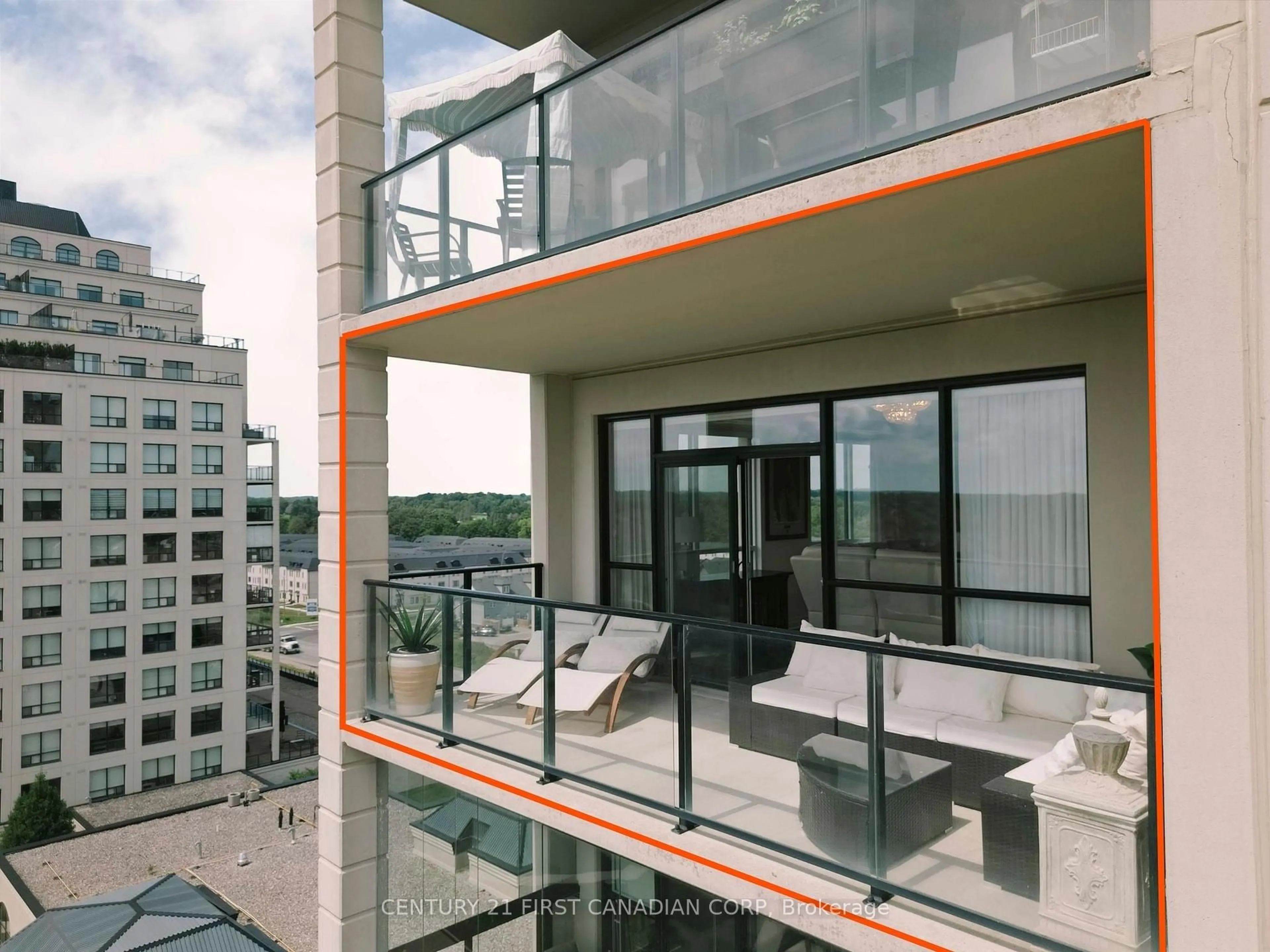 Balcony in the apartment, city buildings view from balcony for 240 Villagewalk Blvd #810, London North Ontario N6G 0P6