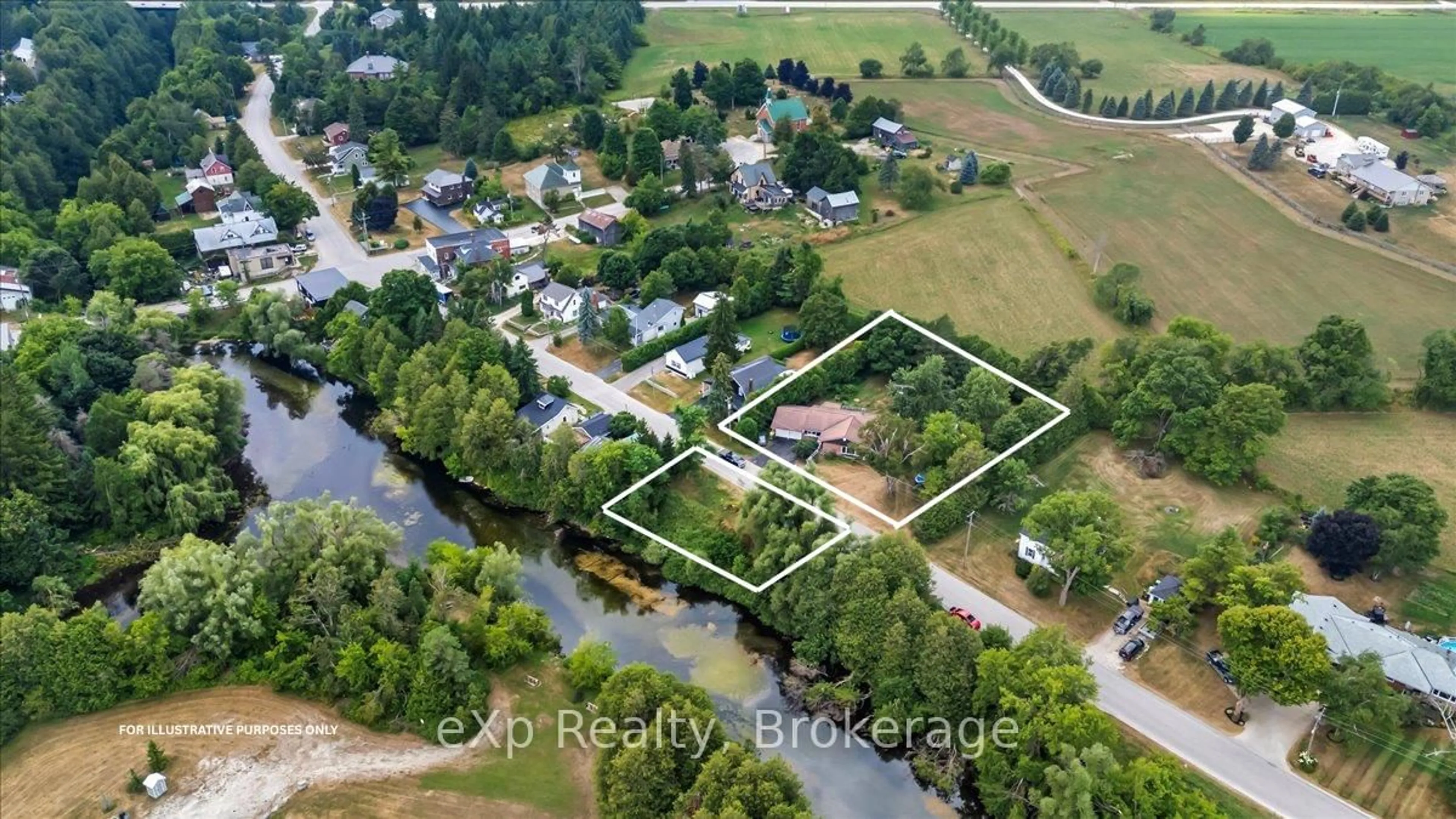 A pic from outside/outdoor area/front of a property/back of a property/a pic from drone, water/lake/river/ocean view for 151 River Rd, Grey Highlands Ontario N0C 1C0