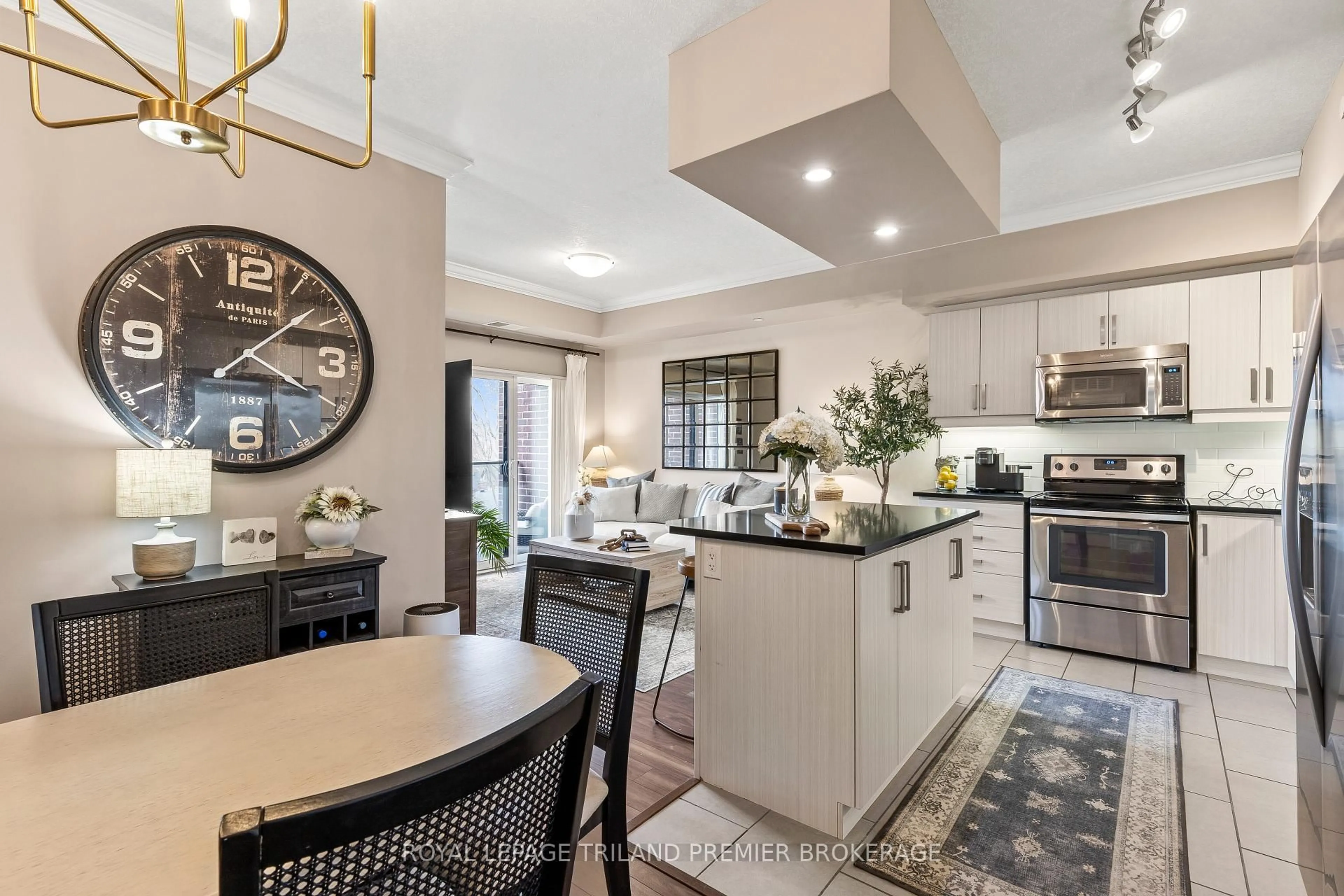 Open concept kitchen, ceramic/tile floor for 89 Ridout St #408, London South Ontario N6C 3X2