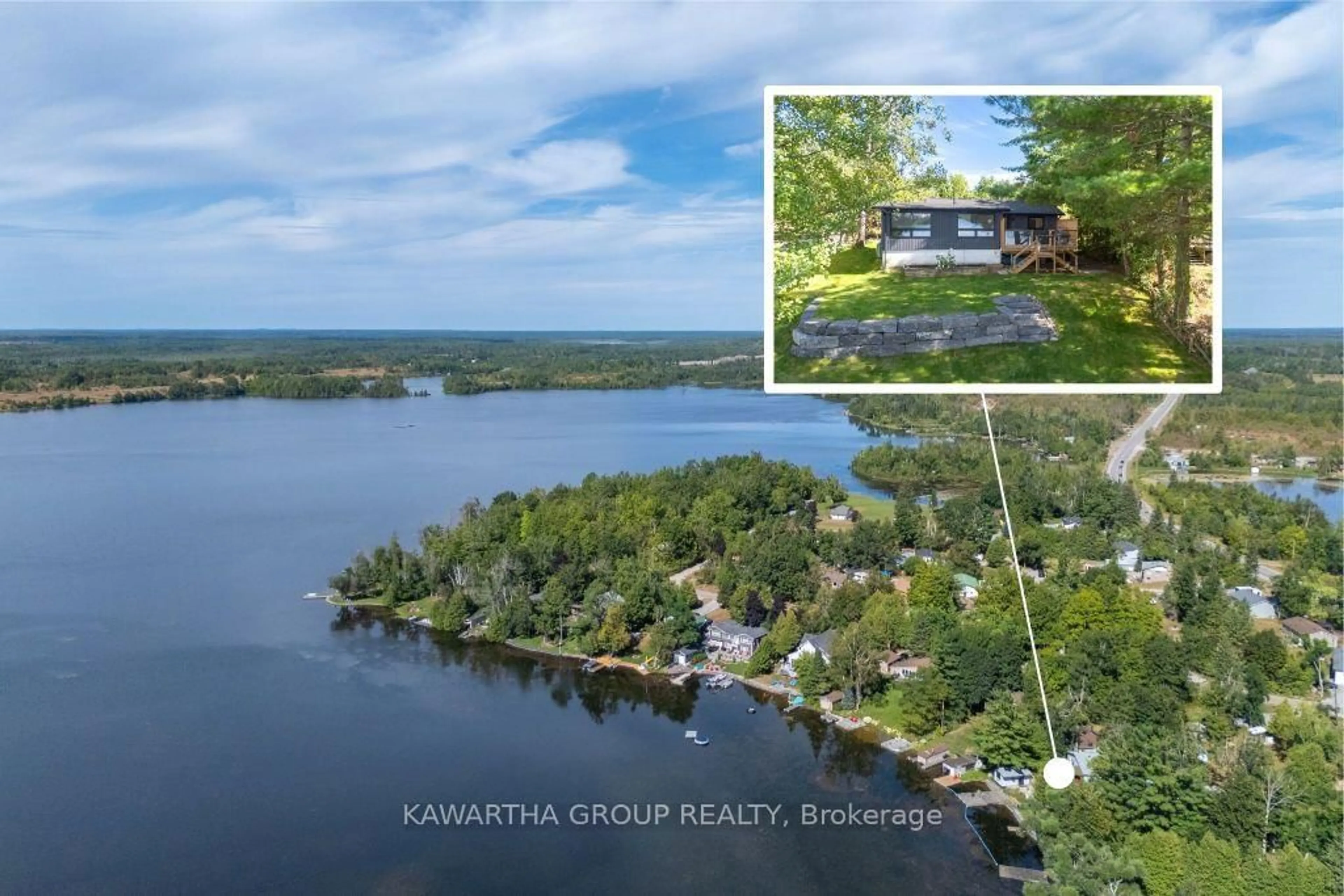A pic from outside/outdoor area/front of a property/back of a property/a pic from drone, water/lake/river/ocean view for 77 North Taylor Rd, Kawartha Lakes Ontario K0M 2B0