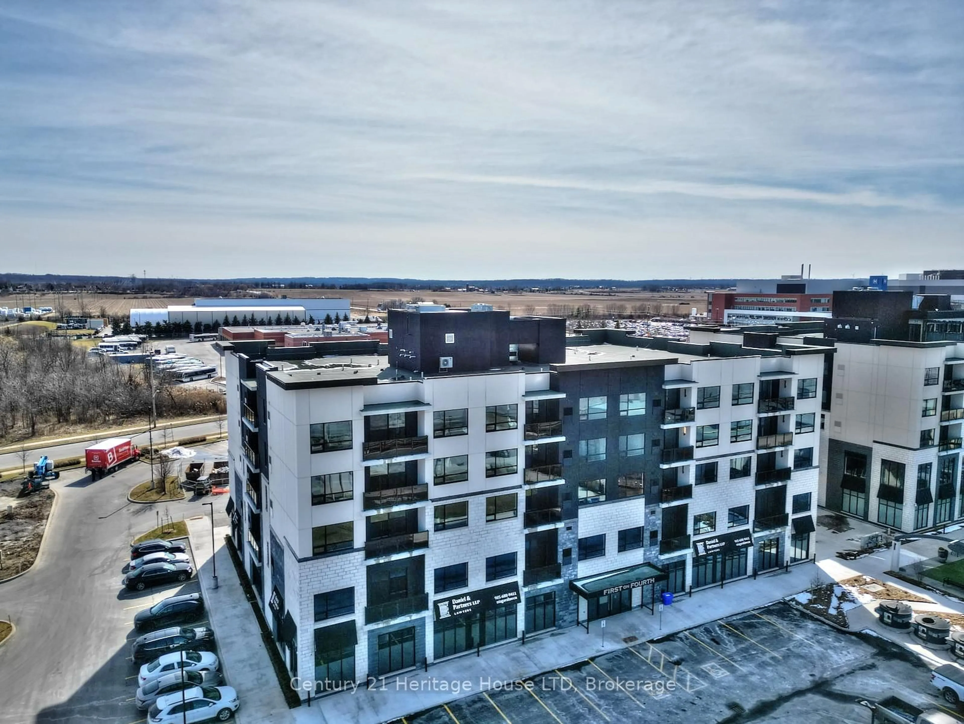 A pic from outside/outdoor area/front of a property/back of a property/a pic from drone, city buildings view from balcony for 300B Fourth Ave #407, St. Catharines Ontario L2S 0E6