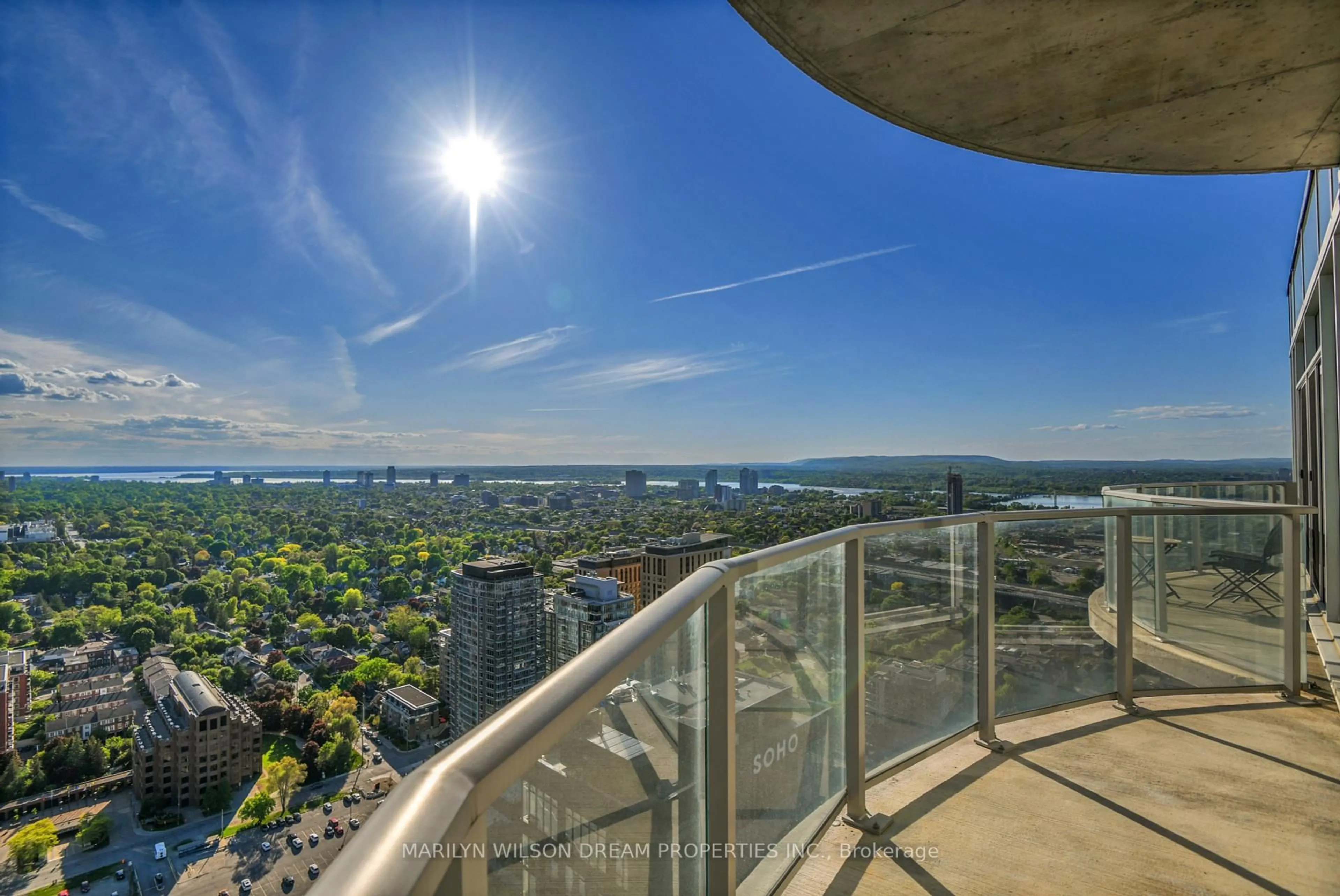 Balcony in the apartment, city buildings view from balcony for 805 Carling Ave #4003, Ottawa Ontario K1S 5W9