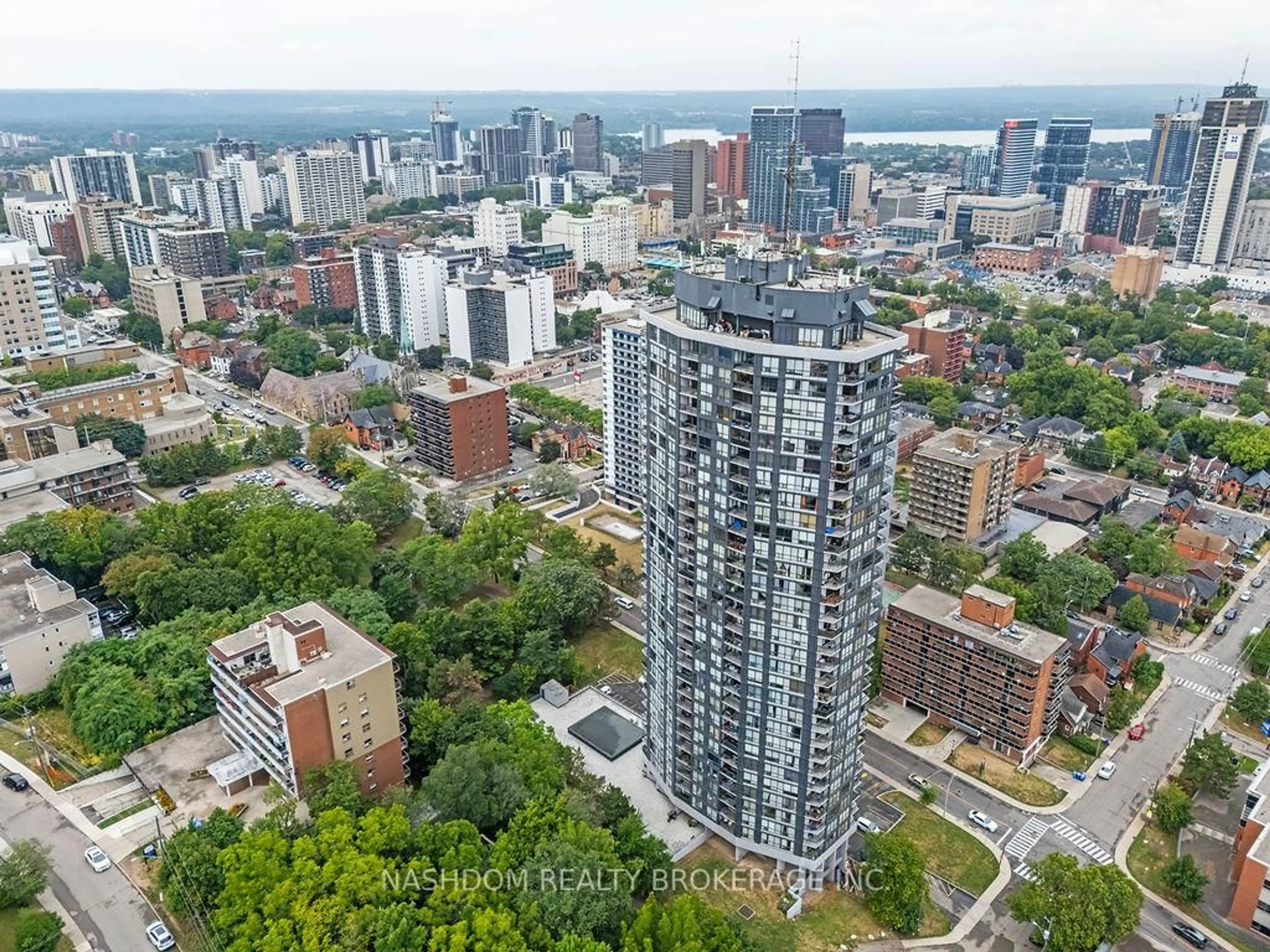 A pic from outside/outdoor area/front of a property/back of a property/a pic from drone, city buildings view from balcony for 150 Charlton Ave #1603, Hamilton Ontario L8N 3X3