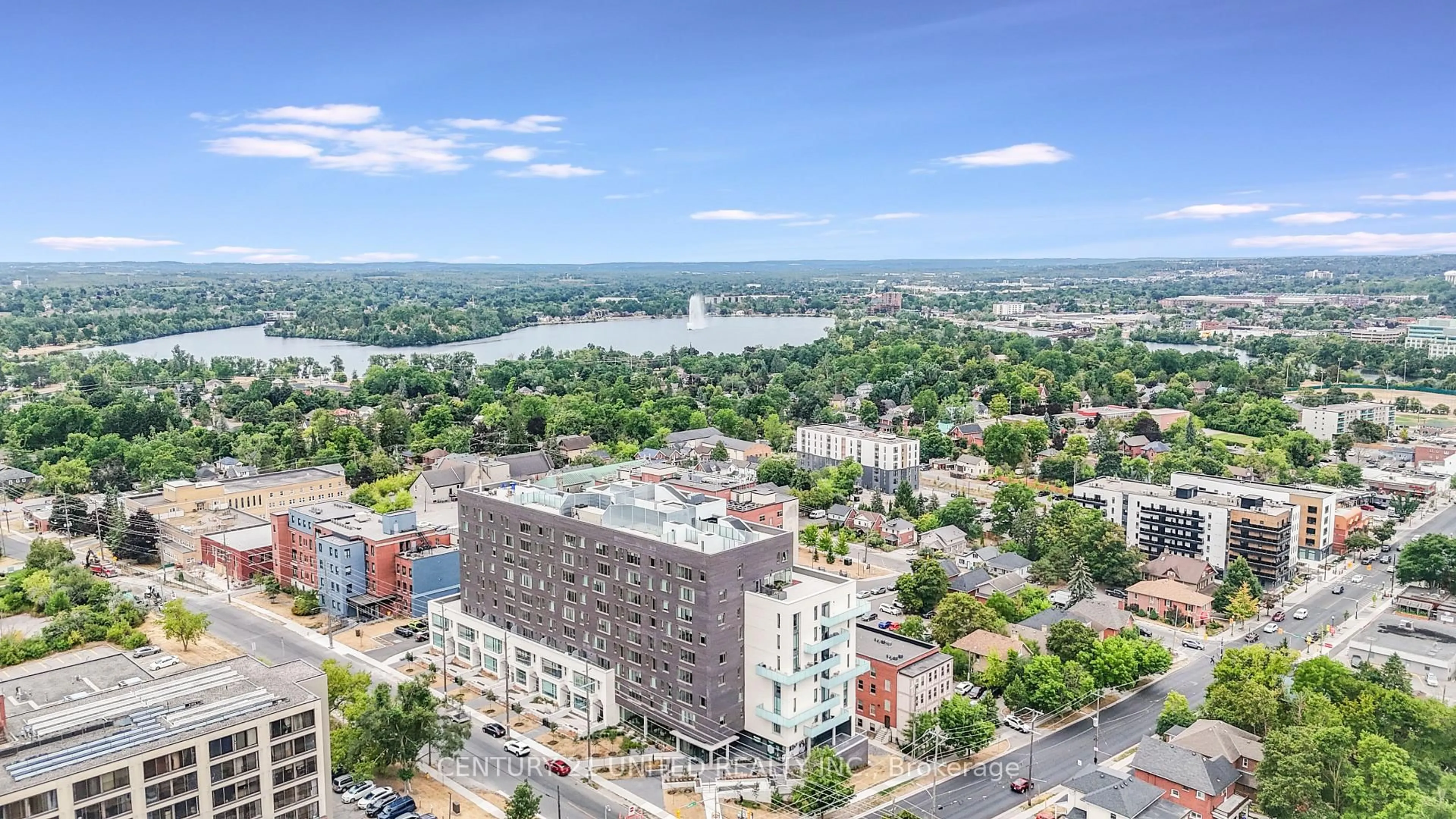 A pic from outside/outdoor area/front of a property/back of a property/a pic from drone, city buildings view from balcony for 195 Hunter St #705, Peterborough Ontario K9H 1G9