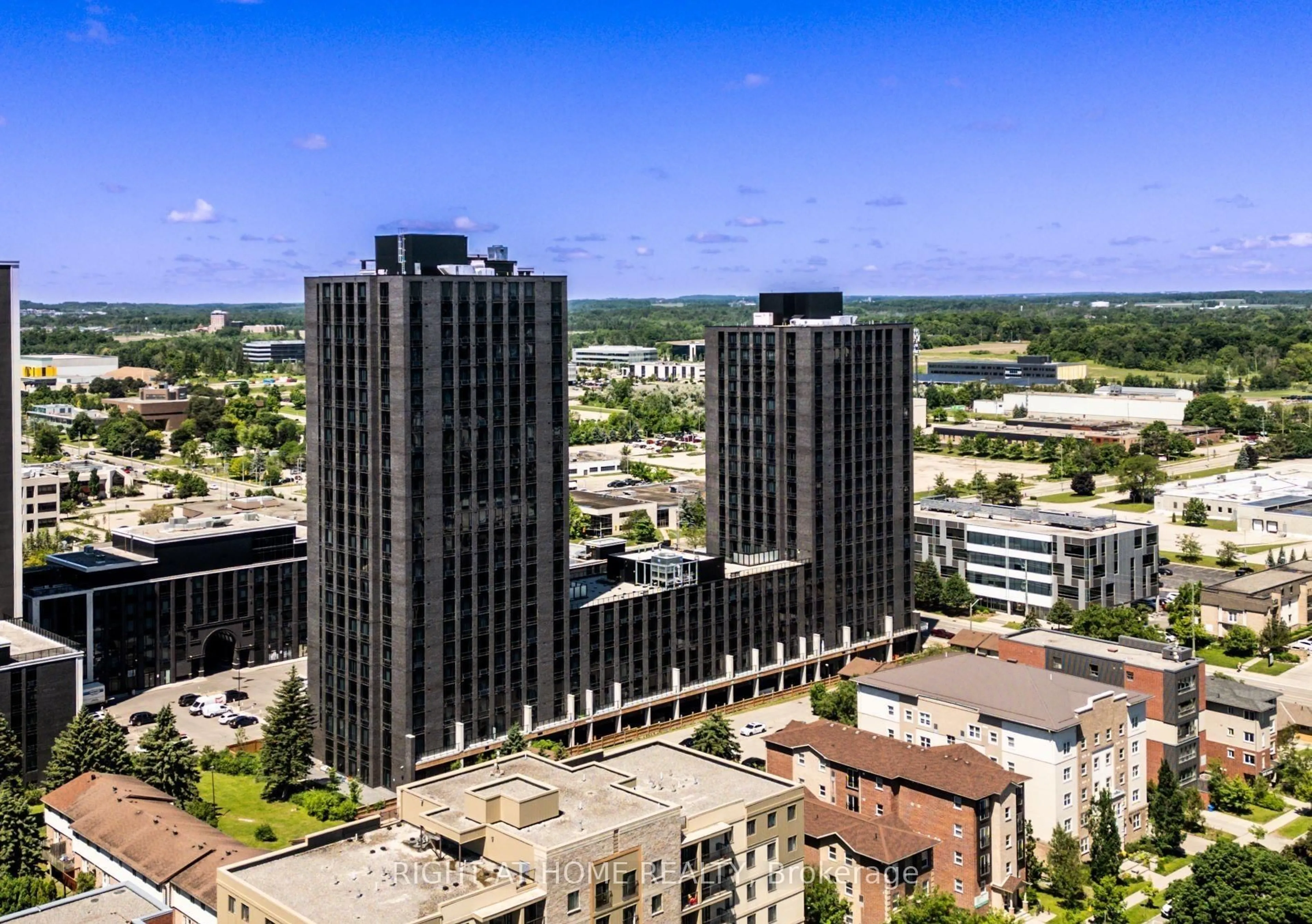 A pic from outside/outdoor area/front of a property/back of a property/a pic from drone, city buildings view from balcony for 145 Columbia St #2032, Waterloo Ontario N2L 3L2