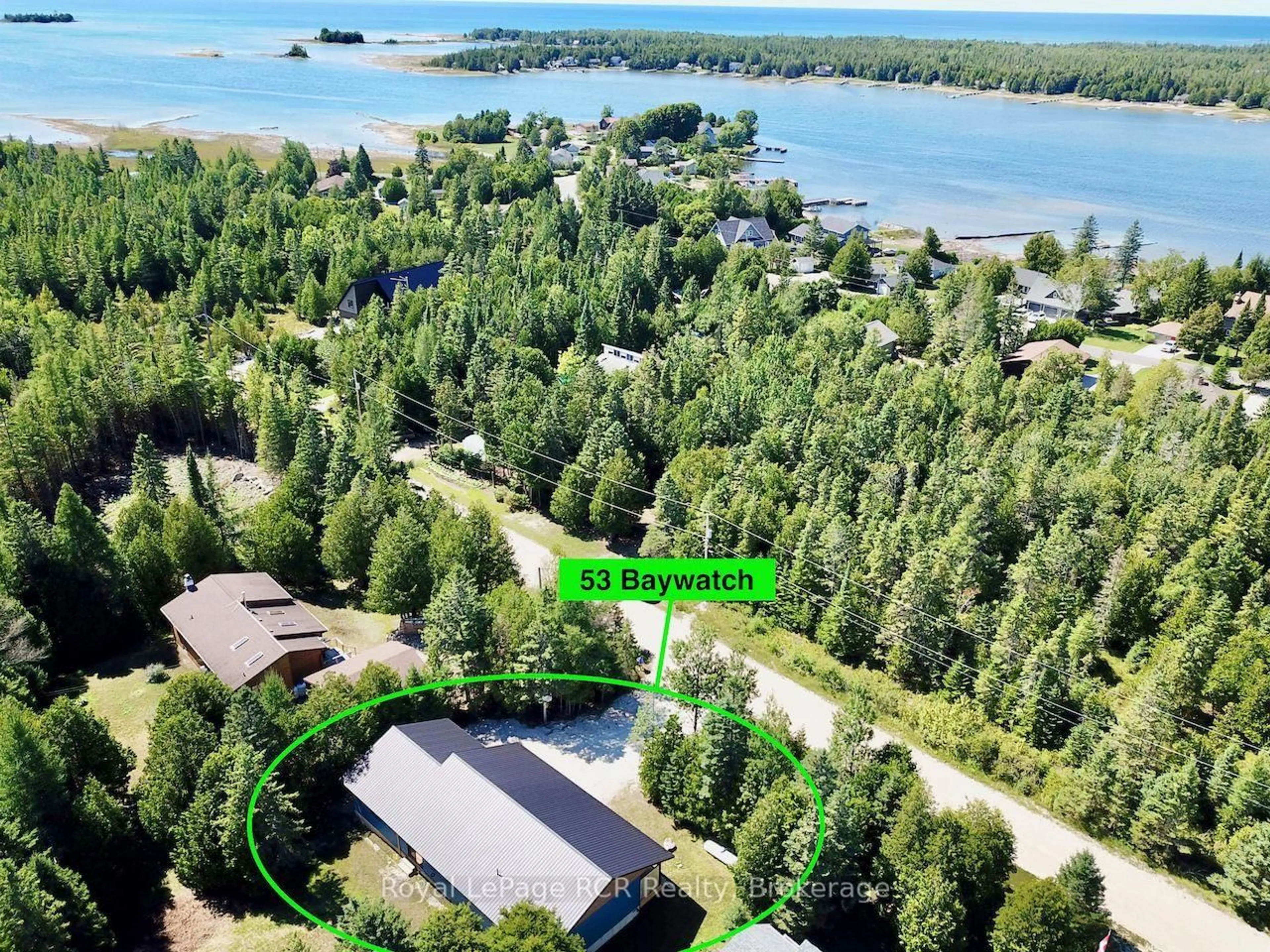 A pic from outside/outdoor area/front of a property/back of a property/a pic from drone, water/lake/river/ocean view for 53 Baywatch Dr, Northern Bruce Peninsula Ontario N0H 2T0