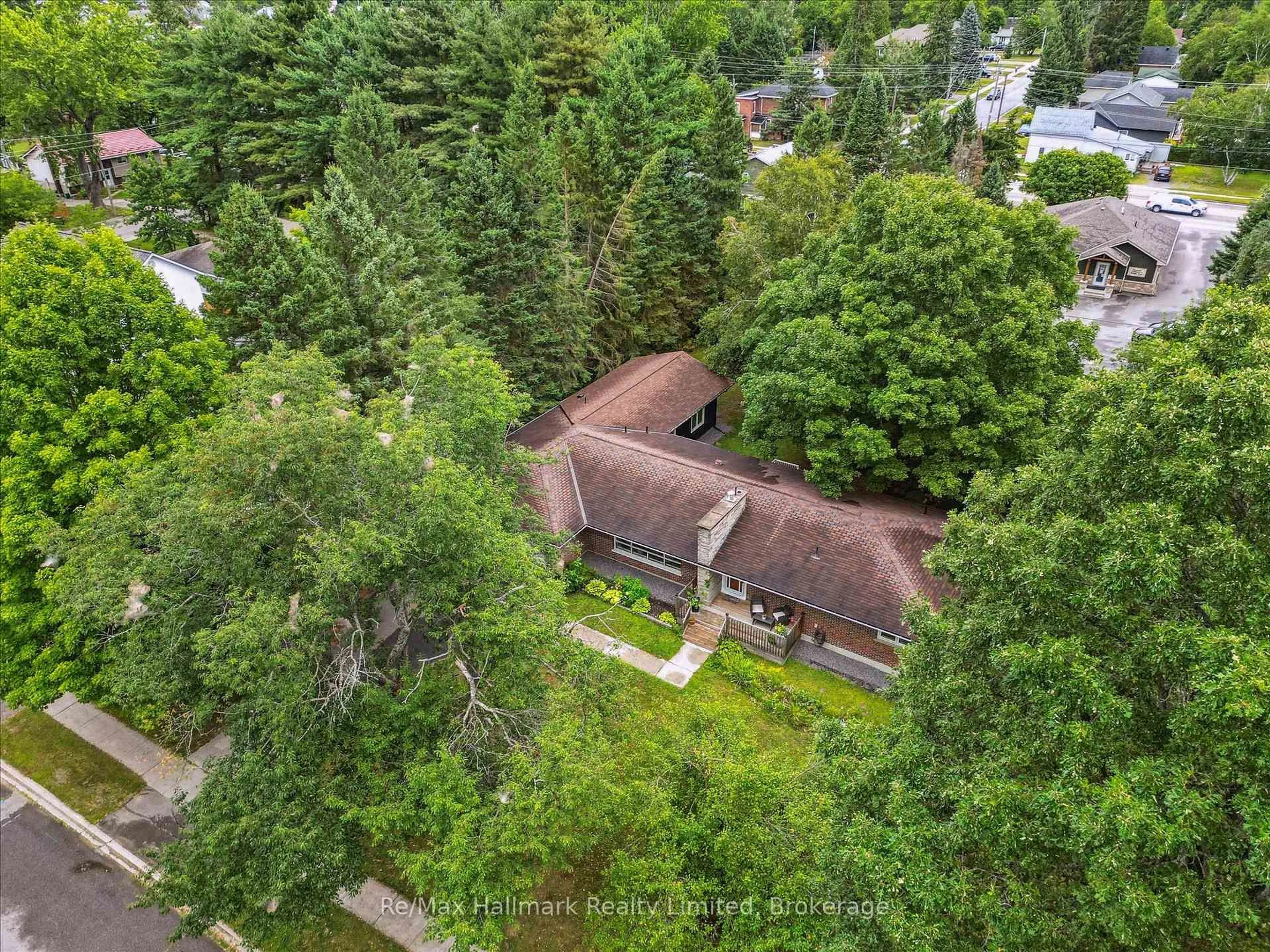 A pic from outside/outdoor area/front of a property/back of a property/a pic from drone, forest/trees view for 91 Spencer St, Bracebridge Ontario P1L 1C4