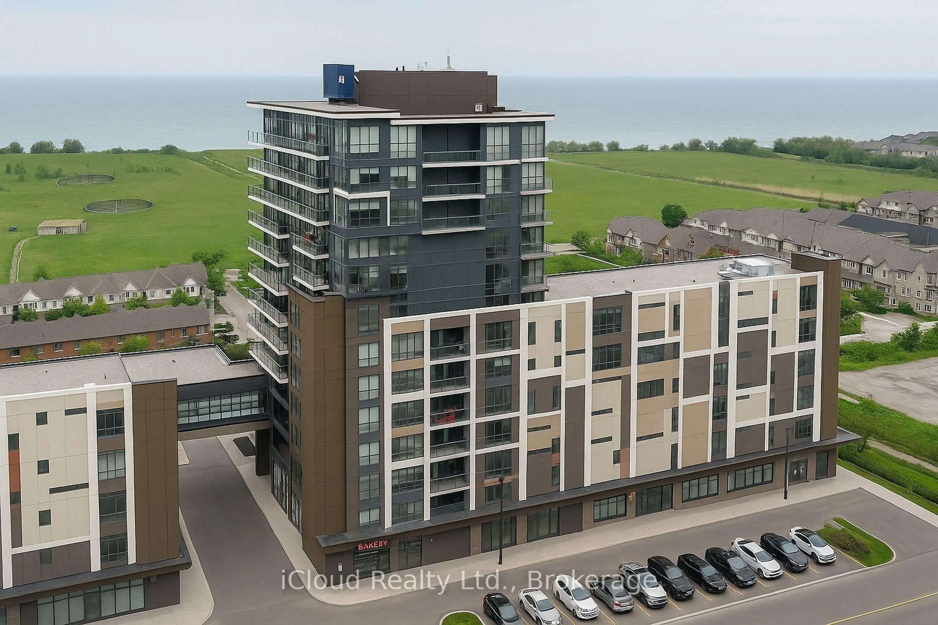A pic from outside/outdoor area/front of a property/back of a property/a pic from drone, city buildings view from balcony for 550 North Service Rd #703, Grimsby Ontario L3M 4E8