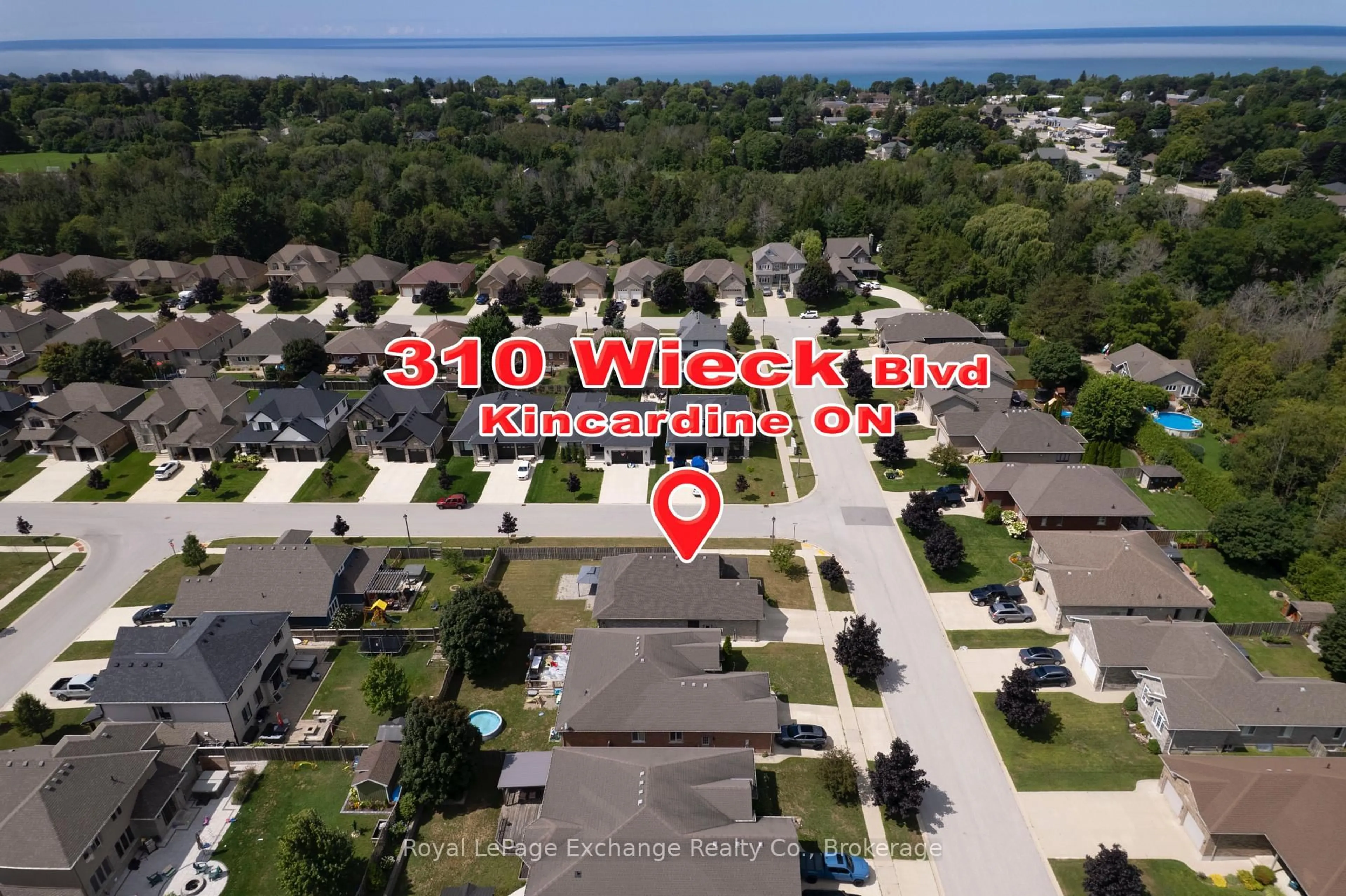 A pic from outside/outdoor area/front of a property/back of a property/a pic from drone, water/lake/river/ocean view for 310 Wieck Blvd, Kincardine Ontario N2Z 0A7