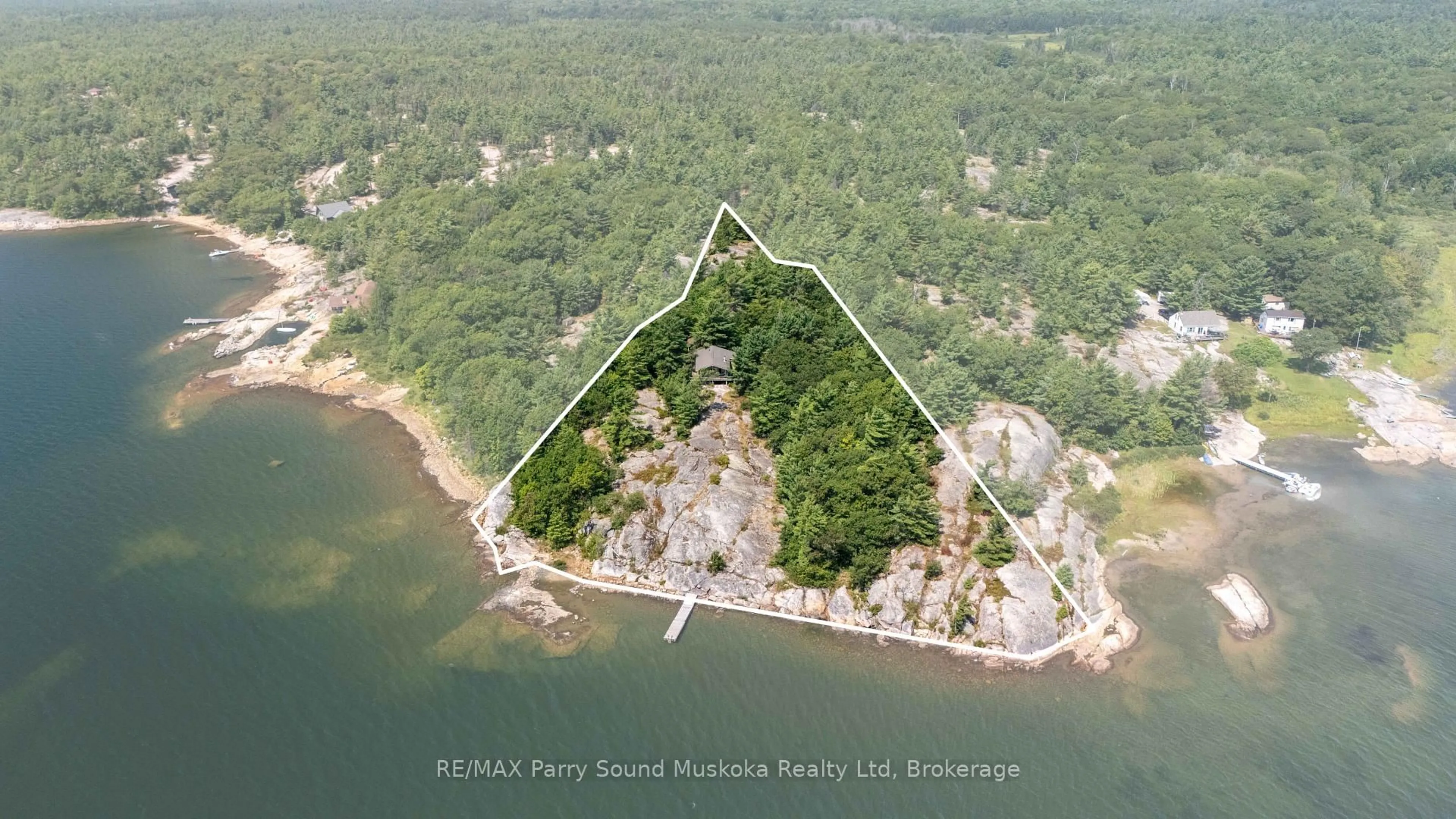 A pic from outside/outdoor area/front of a property/back of a property/a pic from drone, water/lake/river/ocean view for 10 Richards Bay Rd, Carling Ontario P0G 1G0