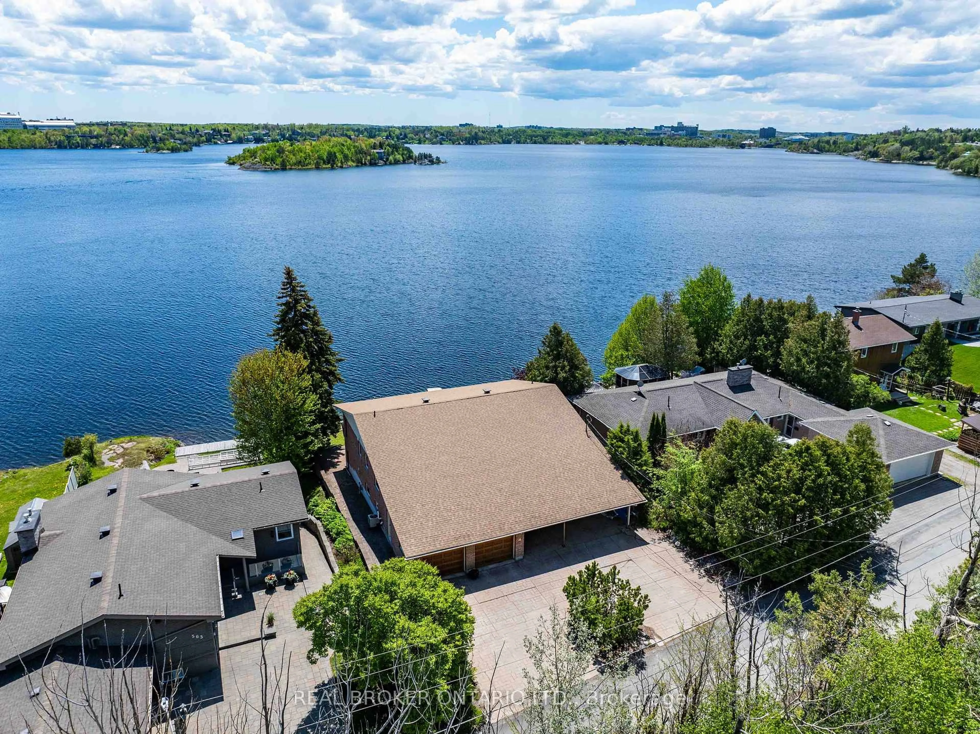 A pic from outside/outdoor area/front of a property/back of a property/a pic from drone, water/lake/river/ocean view for 549 Bayview Lane, Greater Sudbury Ontario P3E 1R5