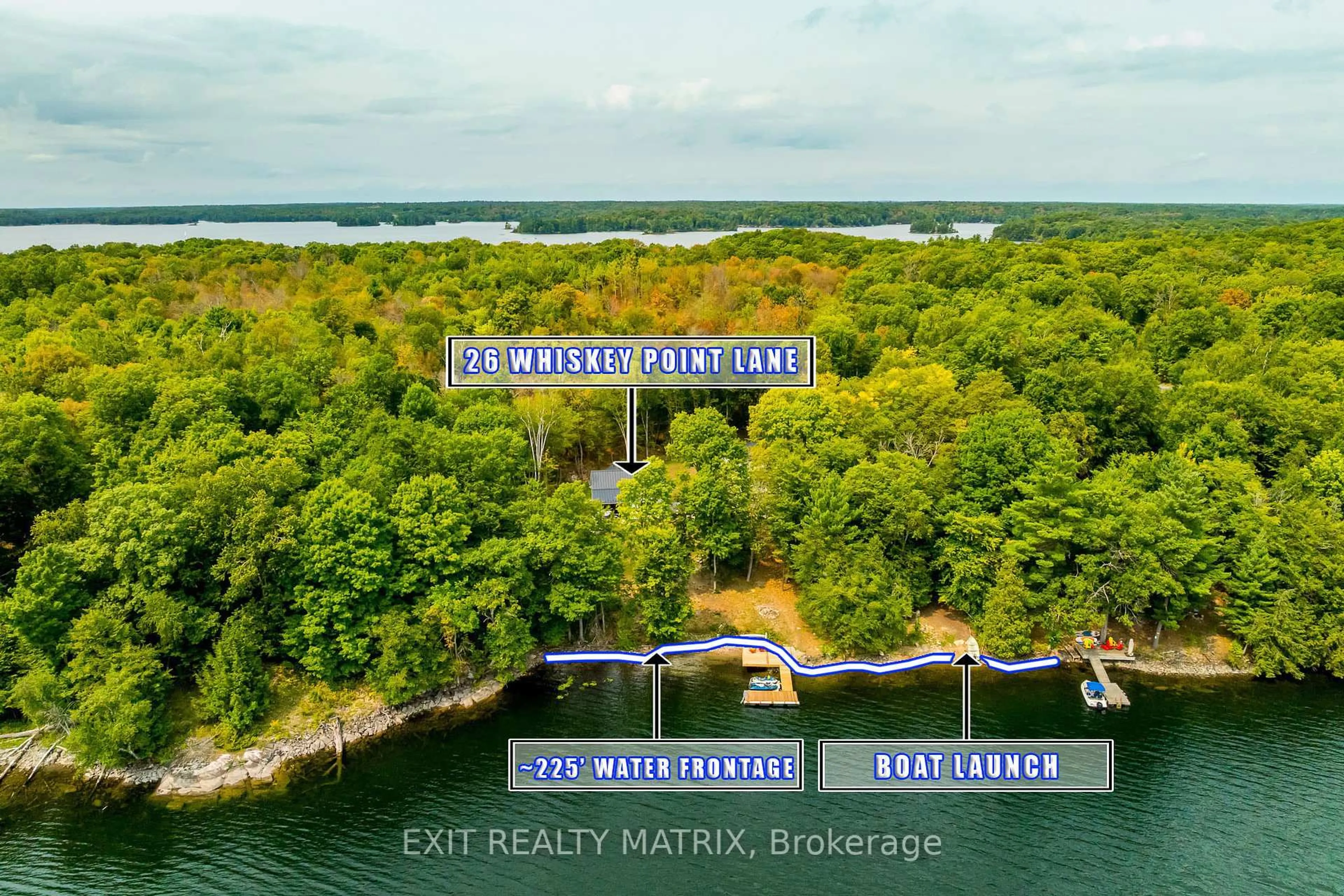 A pic from outside/outdoor area/front of a property/back of a property/a pic from drone, water/lake/river/ocean view for 26 Whiskey Point Lane, Godfrey Ontario K0H 1T0
