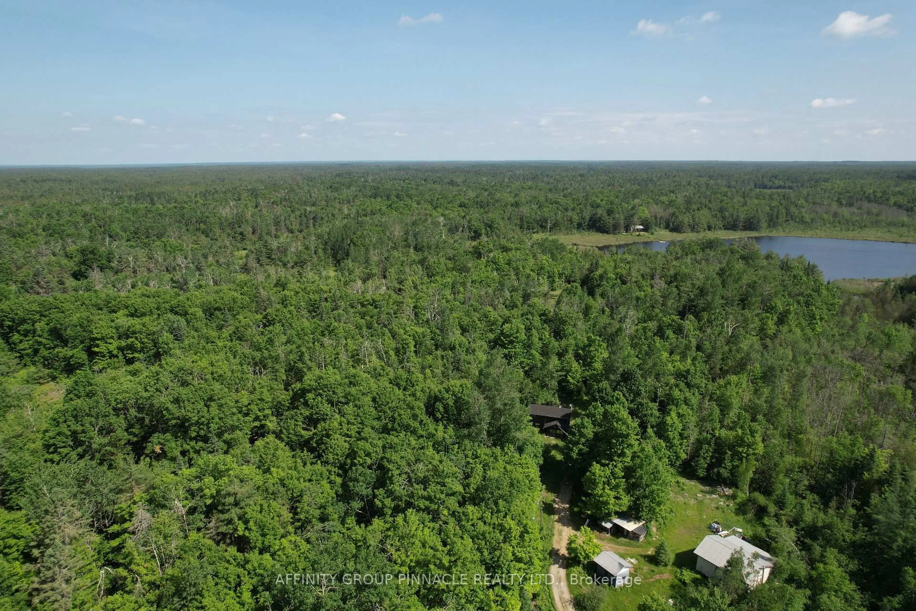 A pic from outside/outdoor area/front of a property/back of a property/a pic from drone, forest/trees view for 1197 Swinson Rd, Minden Hills Ontario K0M 2A1