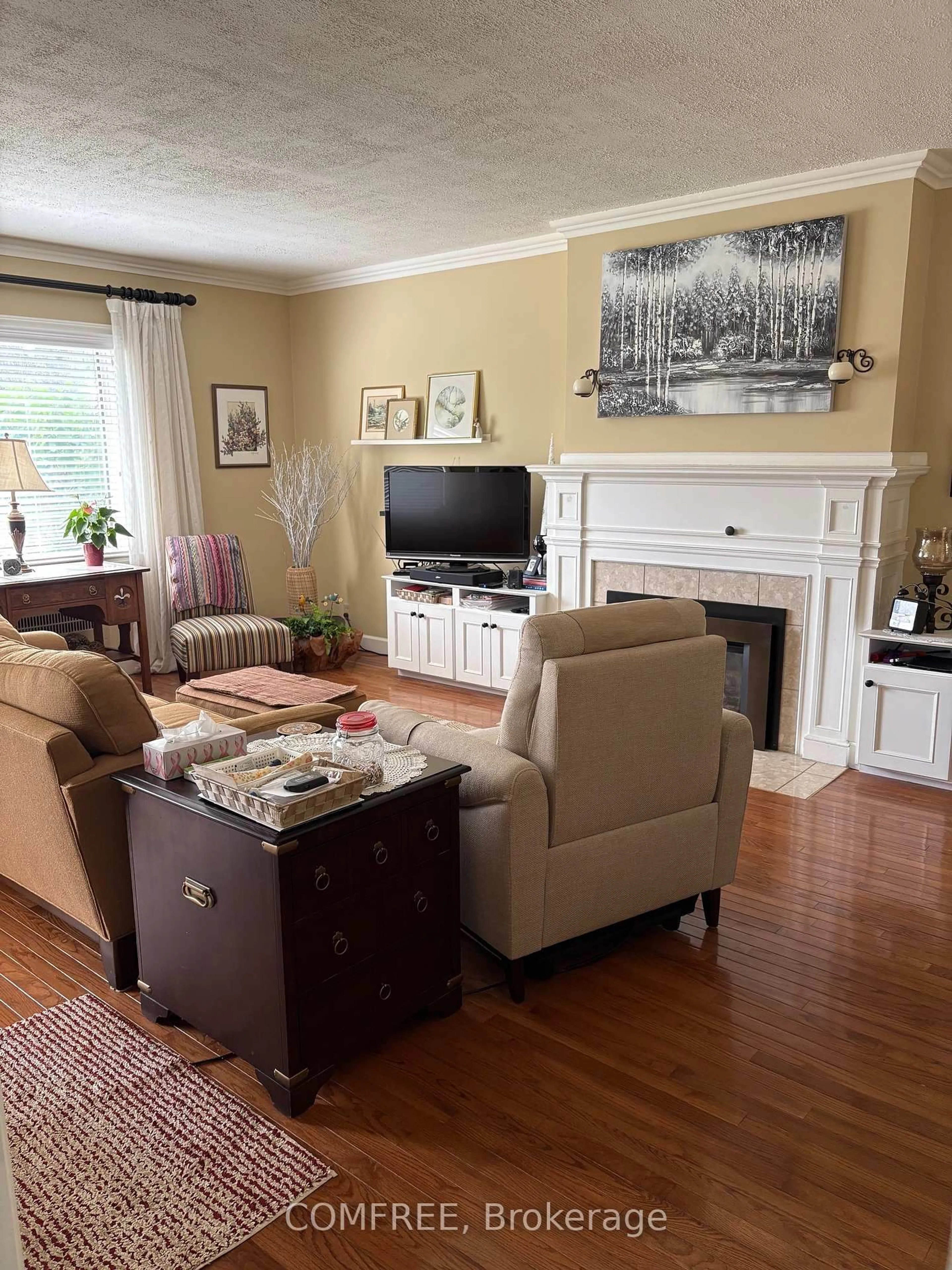 Living room with furniture, wood/laminate floor for 15 Laird Ave, Amherstburg Ontario N9V 2T5