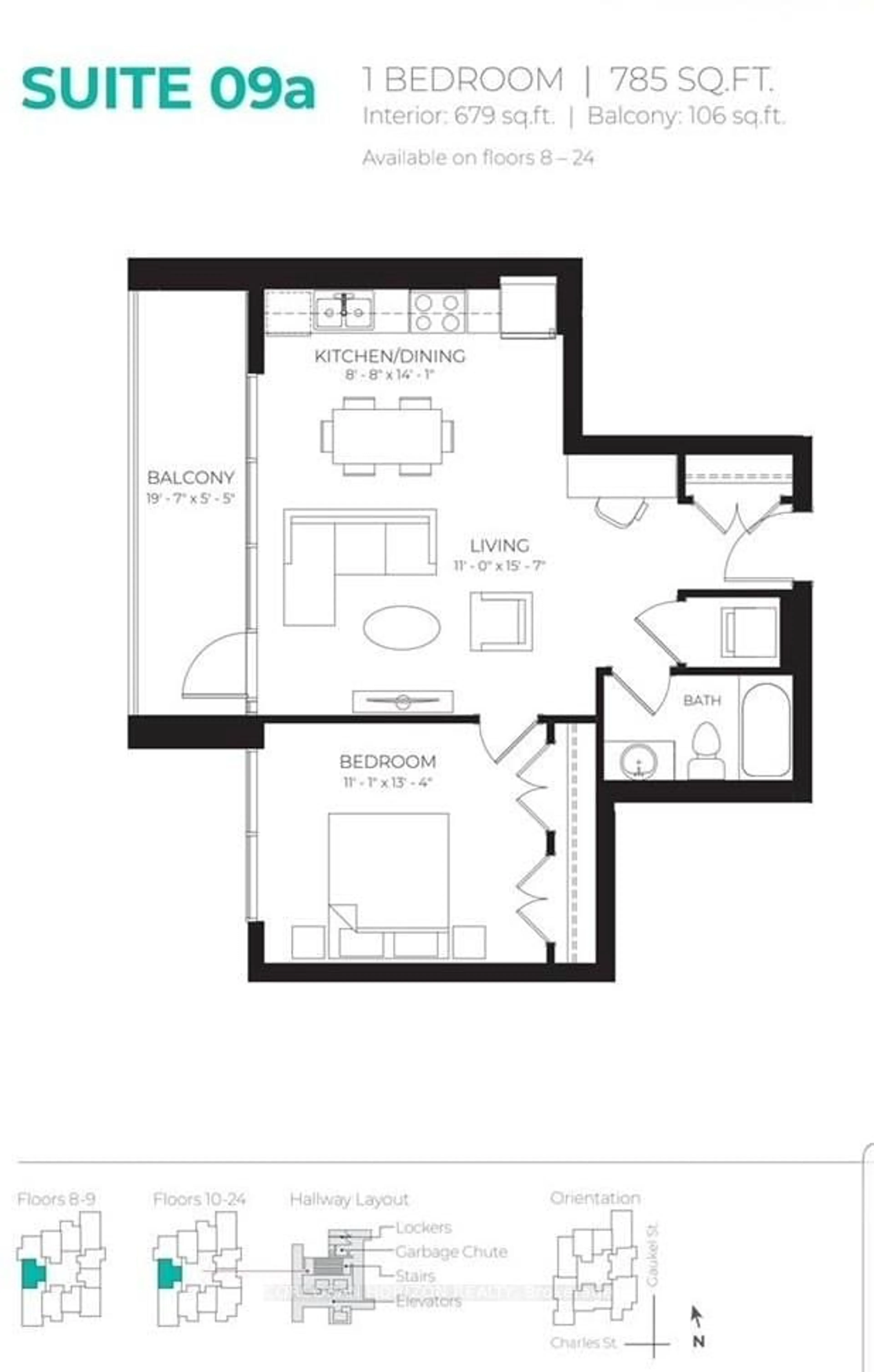 Floor plan for 60 Charles St #1409A, Kitchener Ontario N2G 0C9