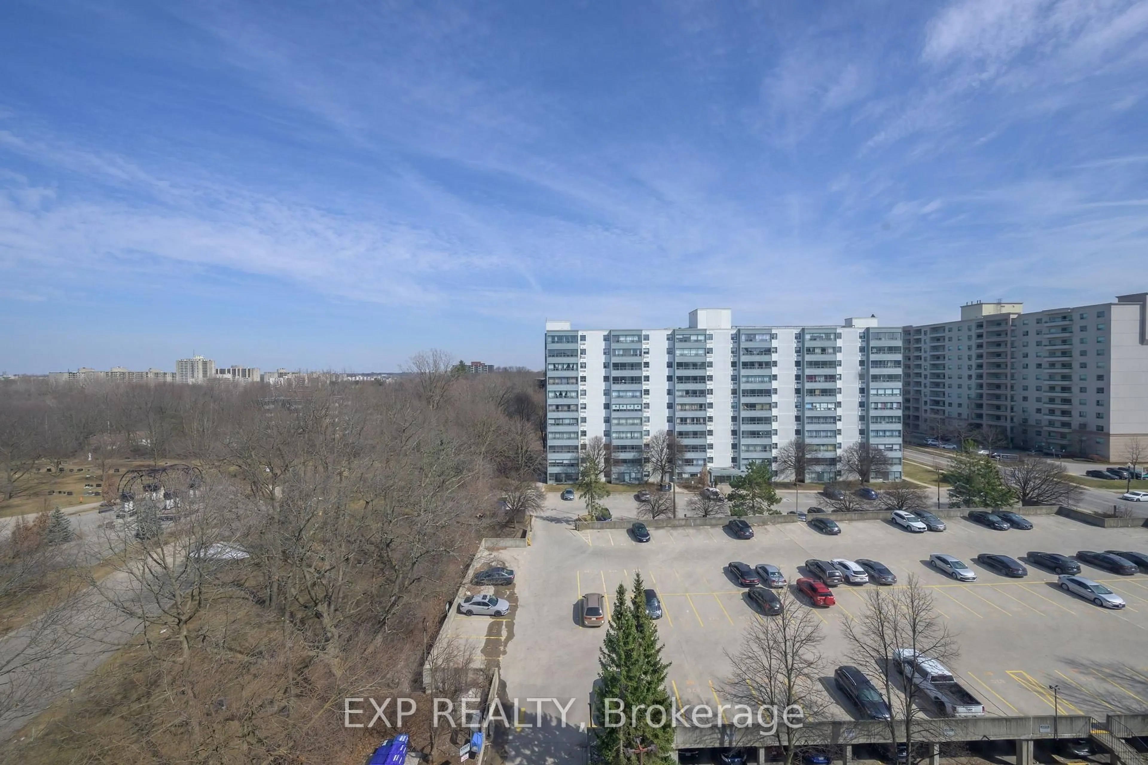 A pic from outside/outdoor area/front of a property/back of a property/a pic from drone, city buildings view from balcony for 570 PROUDFOOT Lane #910, London North Ontario N6H 4Z1