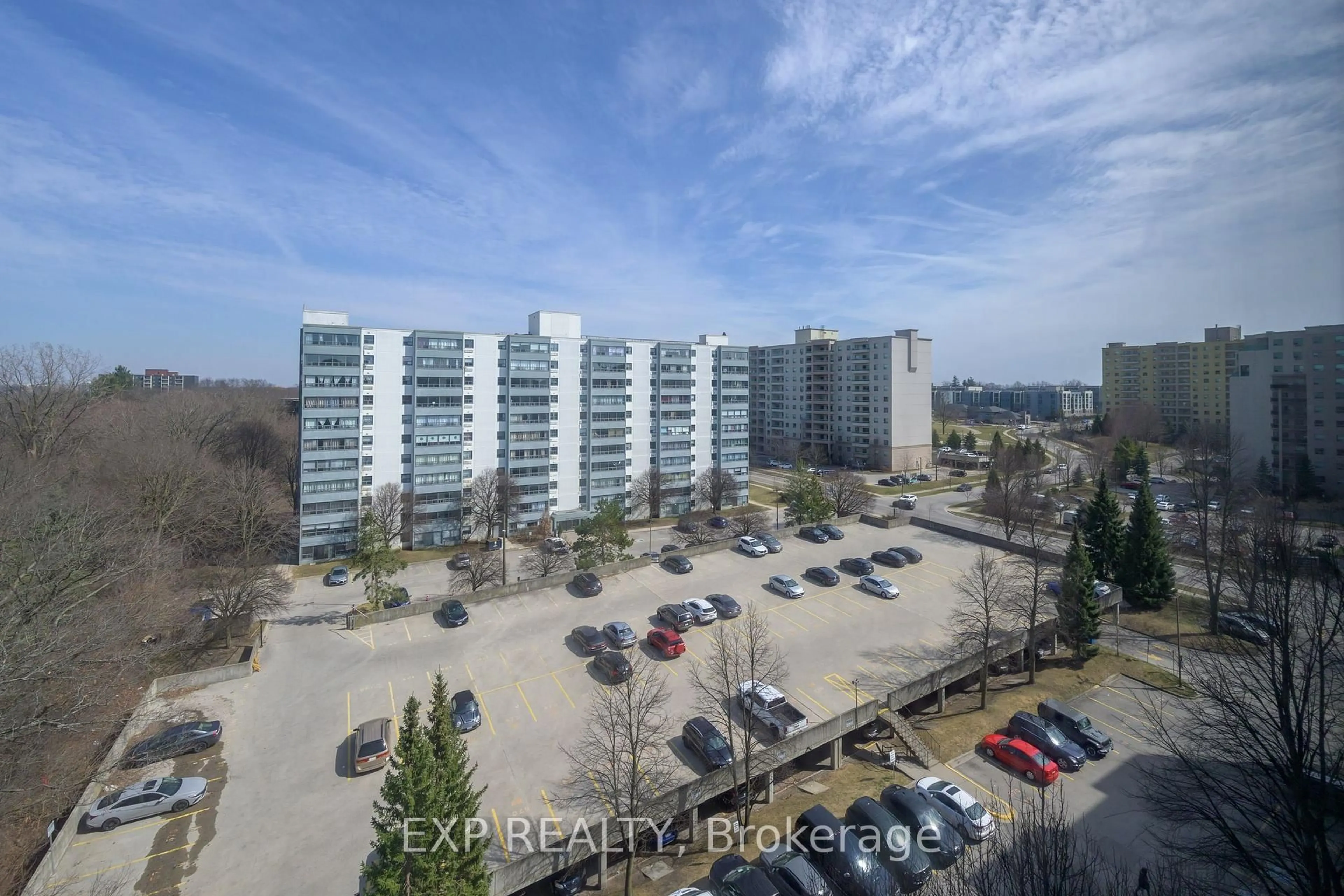 A pic from outside/outdoor area/front of a property/back of a property/a pic from drone, city buildings view from balcony for 570 PROUDFOOT Lane #910, London North Ontario N6H 4Z1