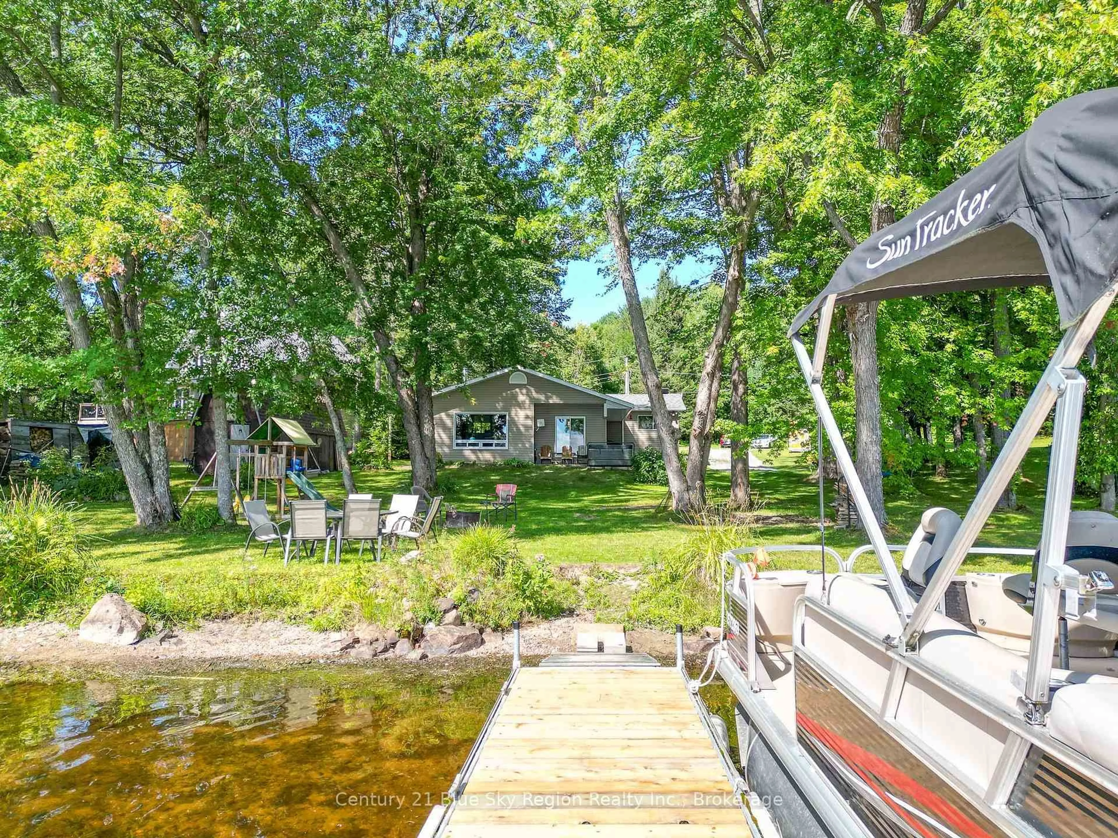 A pic from outside/outdoor area/front of a property/back of a property/a pic from drone, water/lake/river/ocean view for 28 Andrews Lane, Bonfield Ontario P0H 1E0