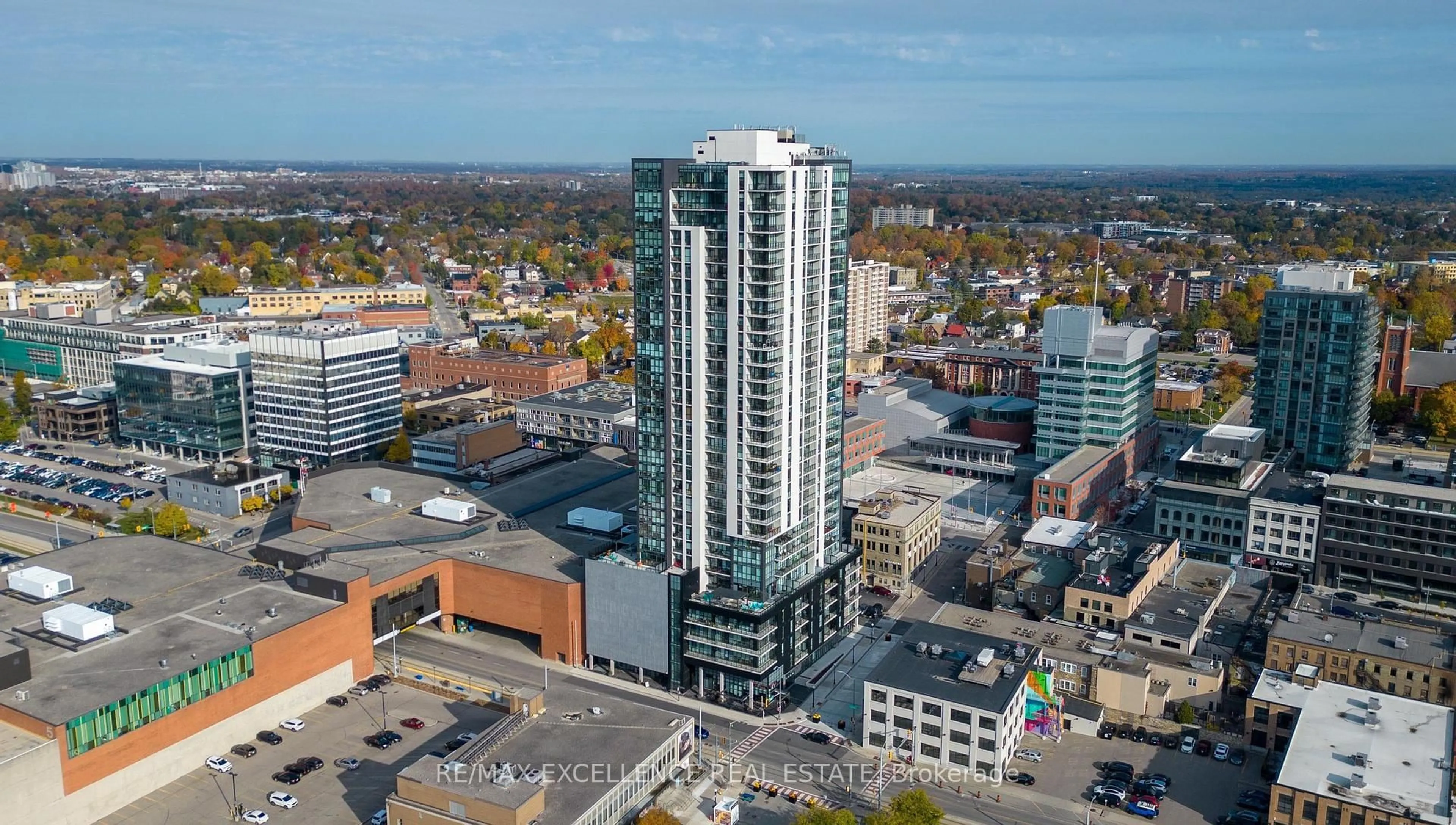 A pic from outside/outdoor area/front of a property/back of a property/a pic from drone, city buildings view from balcony for 60 Frederick St #2702, Kitchener Ontario N2H 0C7