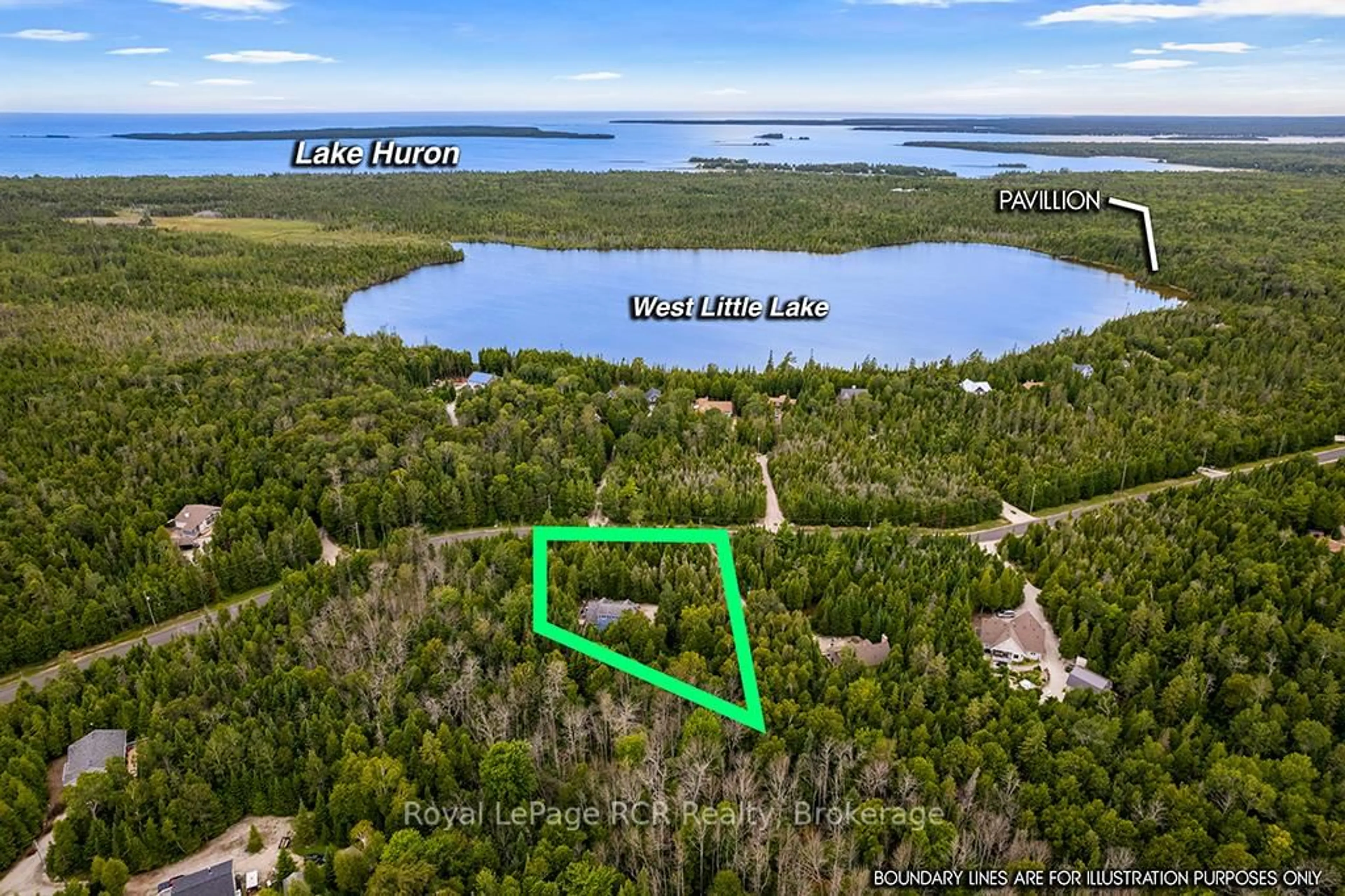 A pic from outside/outdoor area/front of a property/back of a property/a pic from drone, water/lake/river/ocean view for 127 Lakewood Country Lane, Northern Bruce Peninsula Ontario N0H 1W0