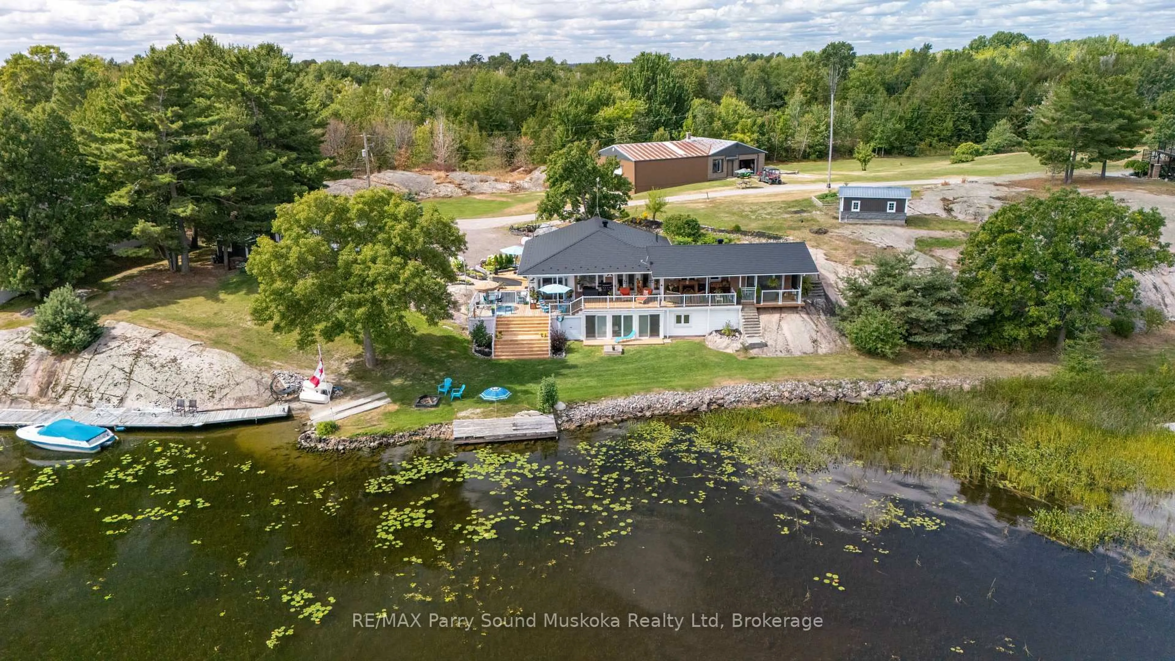 A pic from outside/outdoor area/front of a property/back of a property/a pic from drone, water/lake/river/ocean view for 38 Fortin Dr, West Nipissing Ontario P0H 2M0