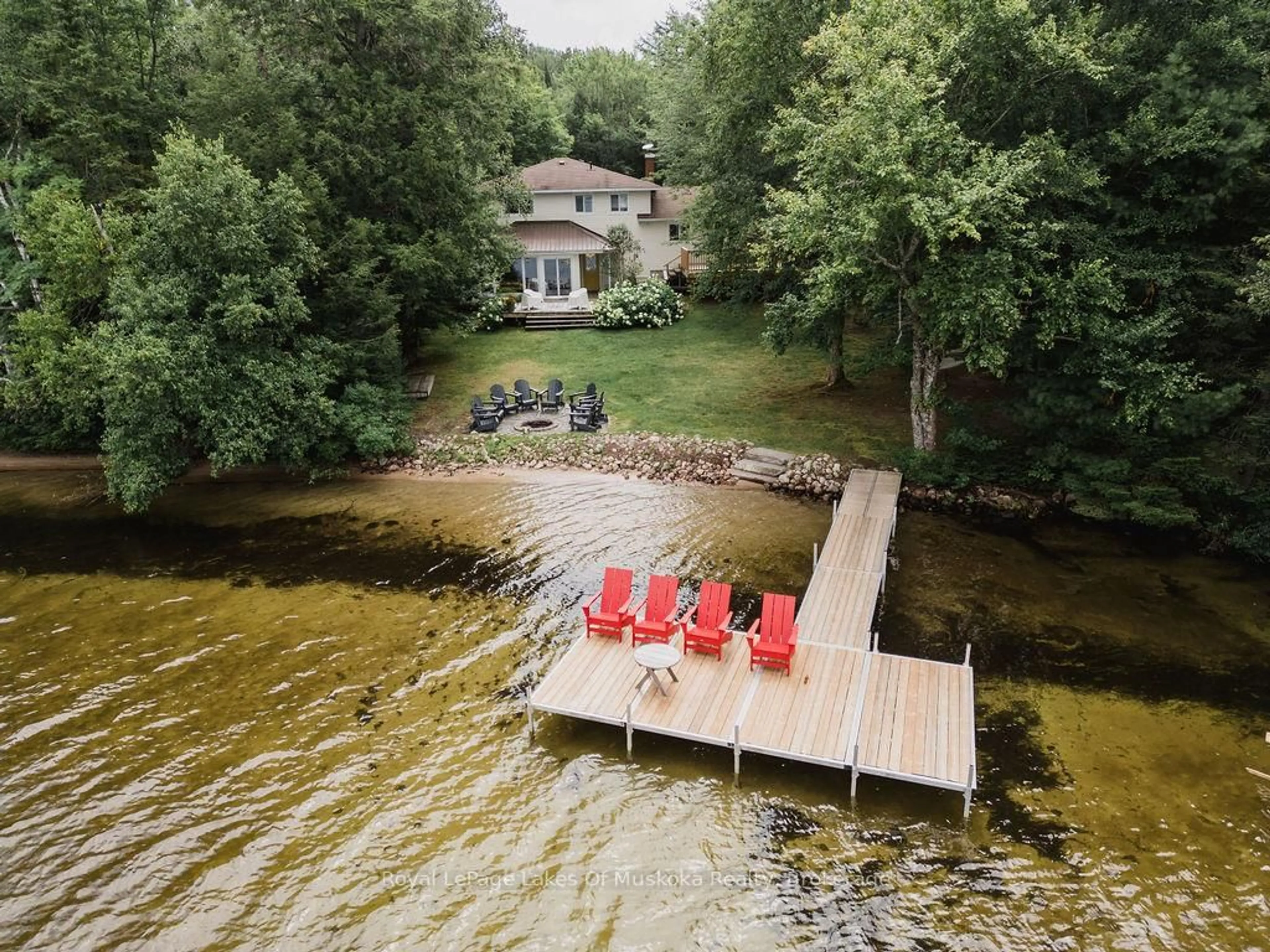 A pic from outside/outdoor area/front of a property/back of a property/a pic from drone, water/lake/river/ocean view for 414 Jim Young Rd, Machar Ontario P0A 1X0