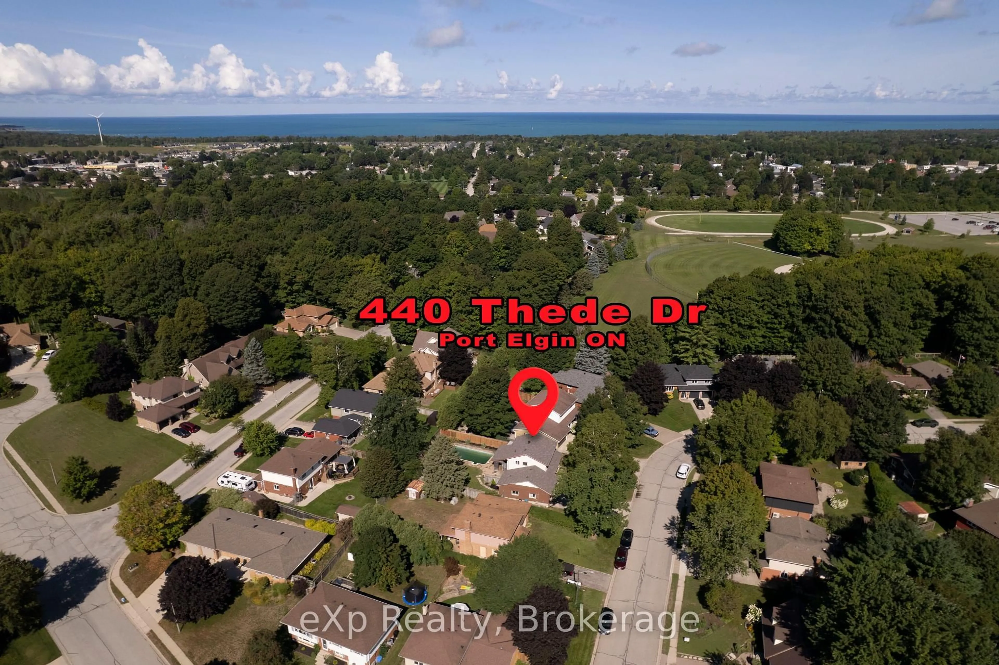 A pic from outside/outdoor area/front of a property/back of a property/a pic from drone, water/lake/river/ocean view for 440 Thede Dr, Saugeen Shores Ontario N0H 2C4