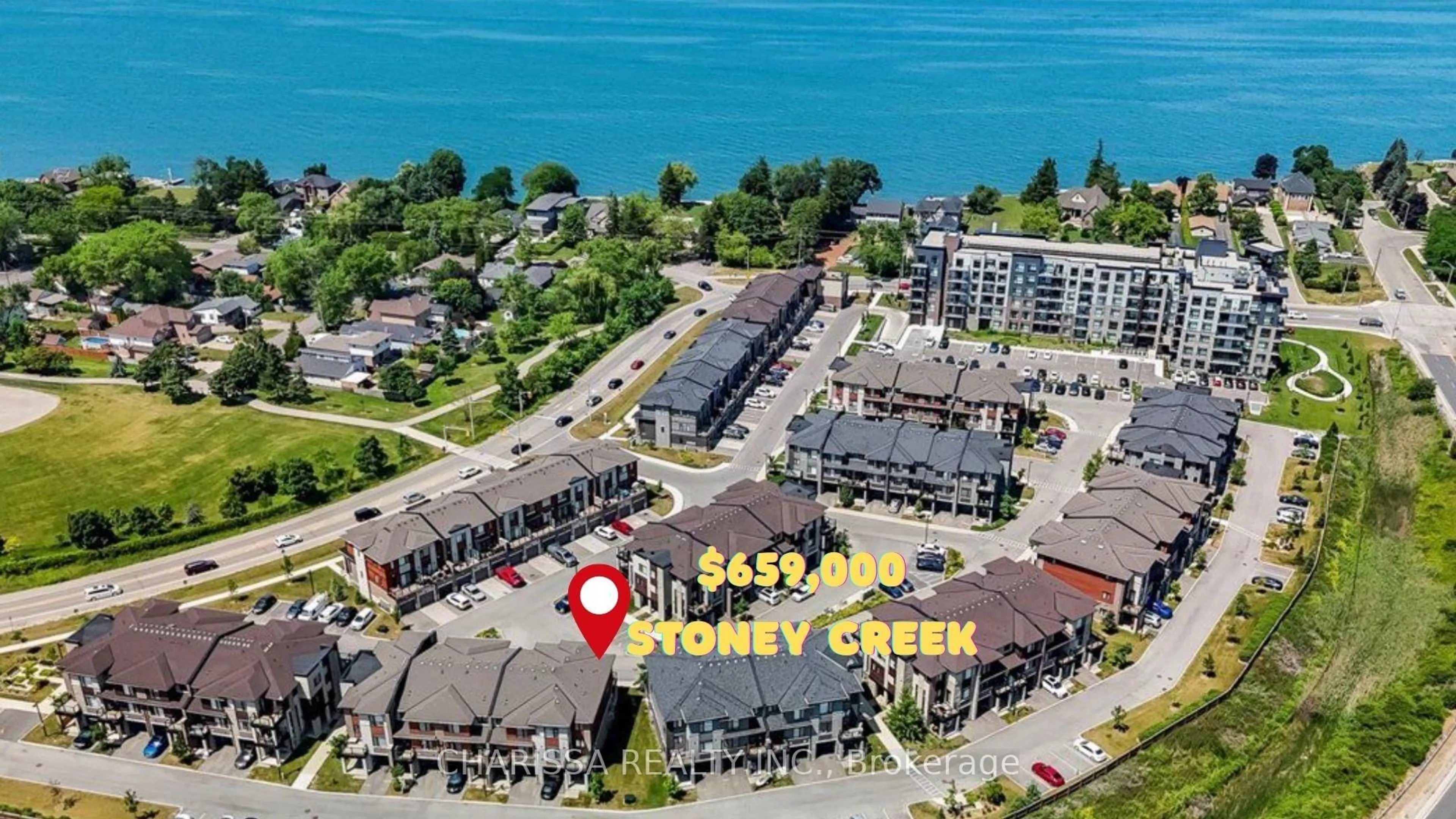 A pic from outside/outdoor area/front of a property/back of a property/a pic from drone, water/lake/river/ocean view for 590 North Service Rd ##98, Hamilton Ontario L8E 0K5