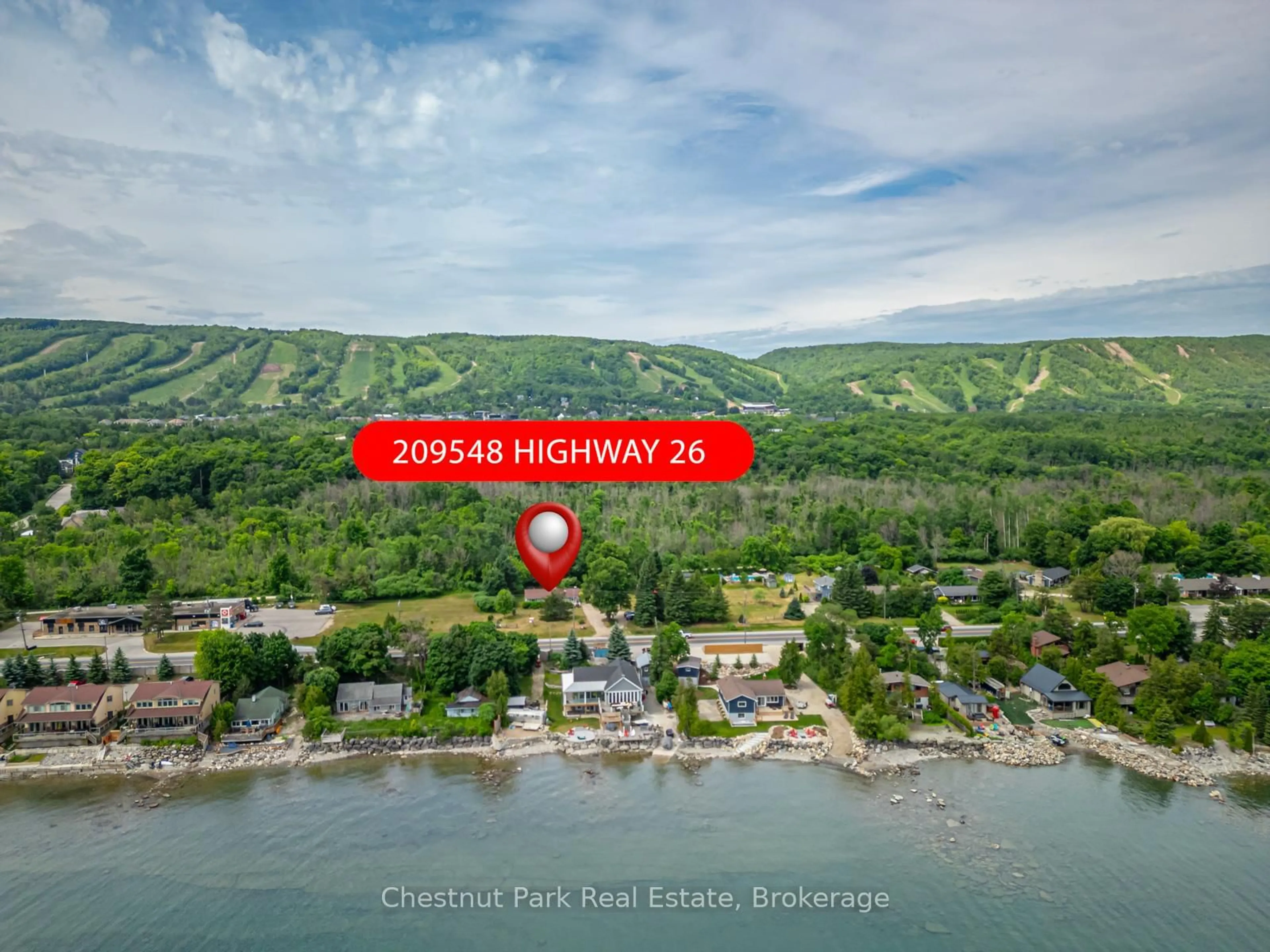 A pic from outside/outdoor area/front of a property/back of a property/a pic from drone, water/lake/river/ocean view for 209548 Highway 26, Blue Mountains Ontario L9Y 0T1