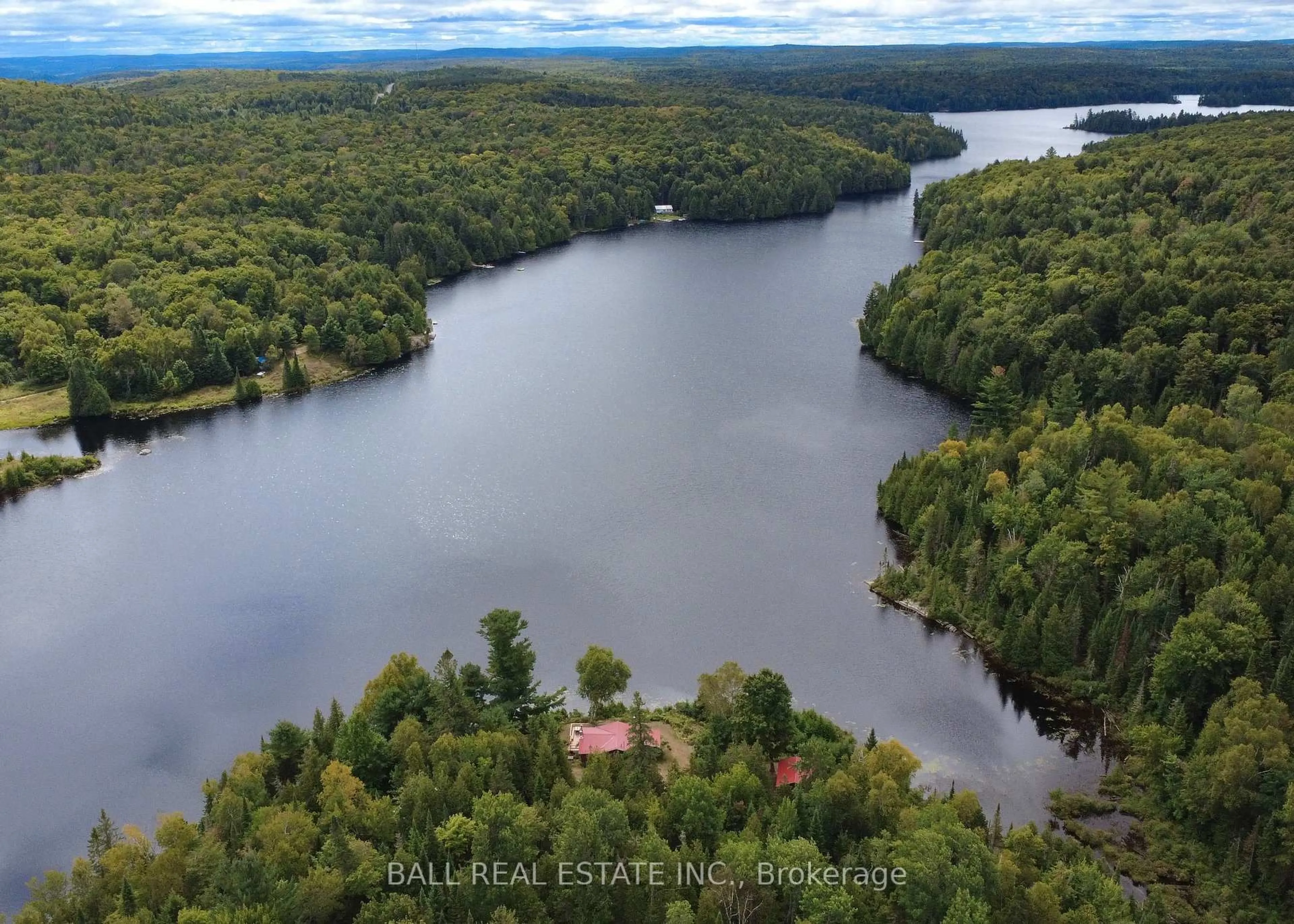A pic from outside/outdoor area/front of a property/back of a property/a pic from drone, water/lake/river/ocean view for 198 Davies Lane, South Algonquin Ontario K0K 2M0